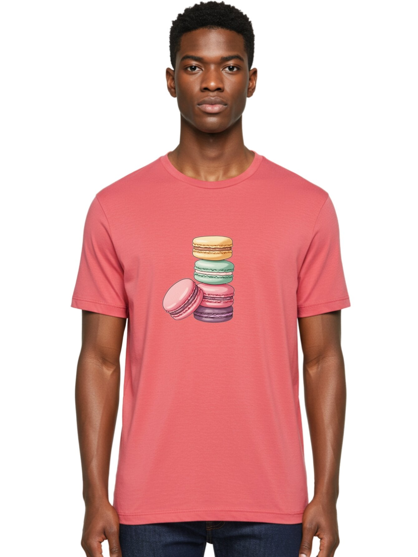 Macarons-4 Men'S Graphic Tee, 100% Cotton, Comfortable Casual Summer Wear, Machine Washable, Stack Of Colorful Macarons, Pastel Colors, Sweet Treats, Dessert, Baked Goods, French Patisserie, Macaron Stack, French Dessert, Colorful Sweets, Baa948 19