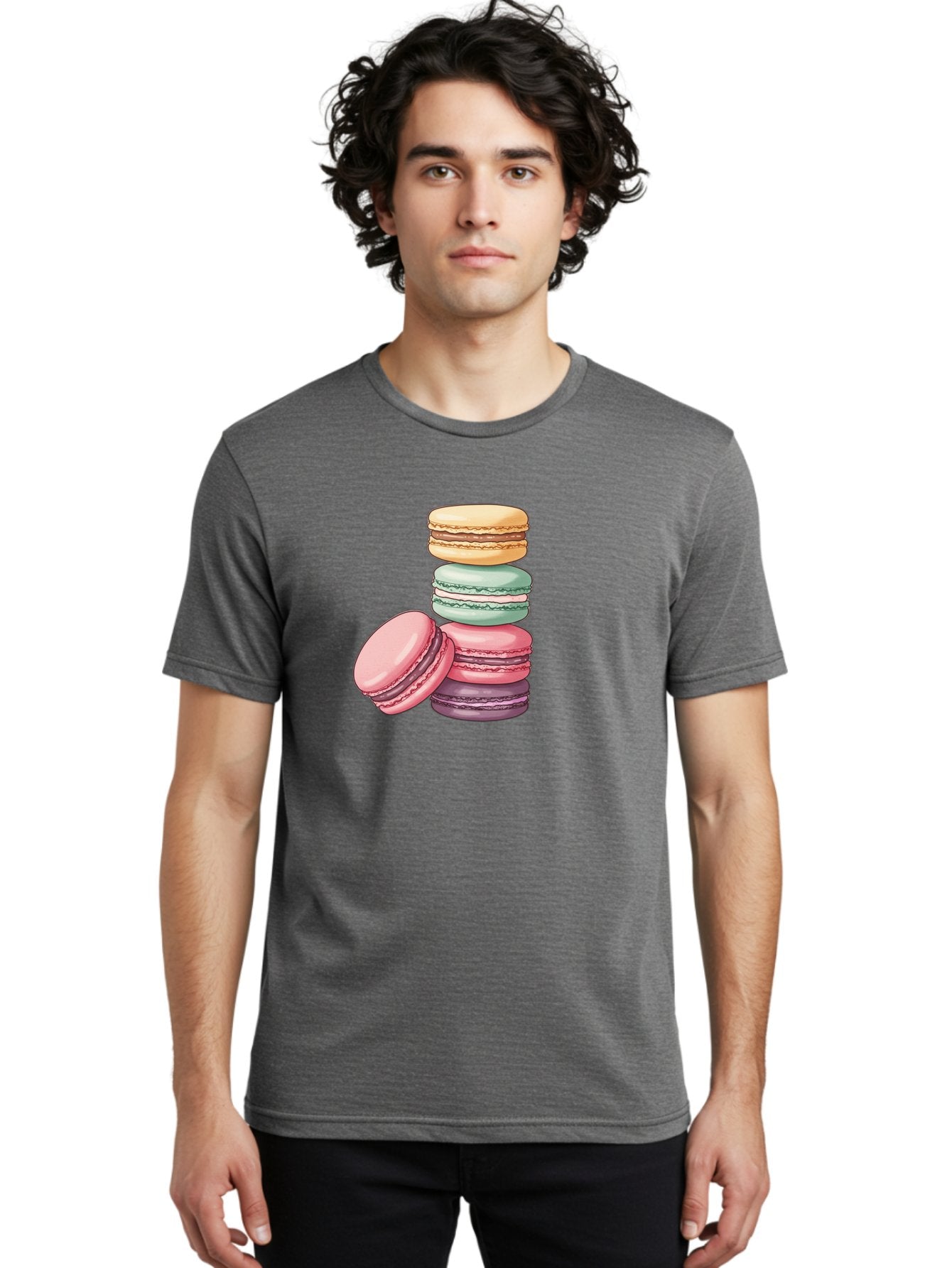 Macarons-4 Men'S Graphic Tee, 100% Cotton, Comfortable Casual Summer Wear, Machine Washable, Stack Of Colorful Macarons, Pastel Colors, Sweet Treats, Dessert, Baked Goods, French Patisserie, Macaron Stack, French Dessert, Colorful Sweets, Baa948 20