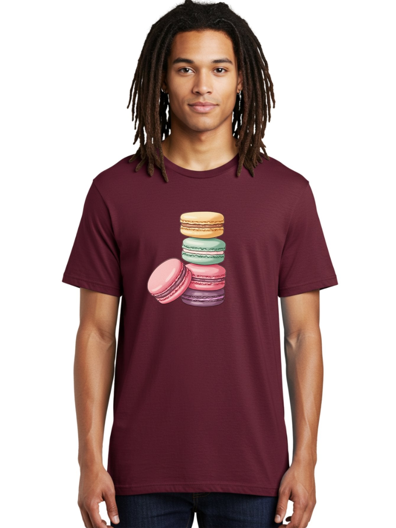 Macarons-4 Men'S Graphic Tee, 100% Cotton, Comfortable Casual Summer Wear, Machine Washable, Stack Of Colorful Macarons, Pastel Colors, Sweet Treats, Dessert, Baked Goods, French Patisserie, Macaron Stack, French Dessert, Colorful Sweets, Baa948 18