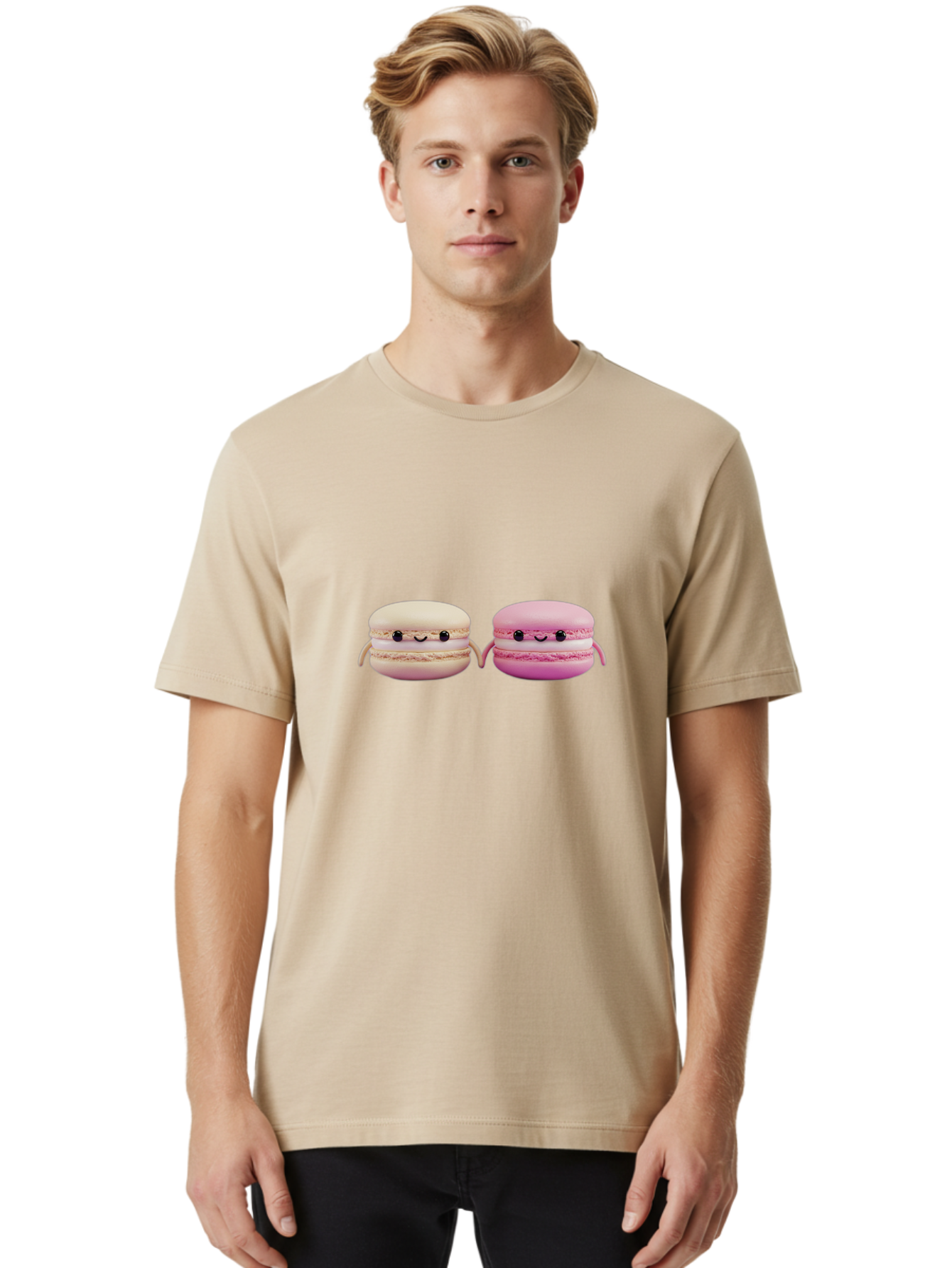 Macarons-5 Men'S Graphic Tee, 100% Cotton, Comfortable Casual Summer Wear, Machine Washable, Cute Macaron Characters, Pastel Colors, Soft Toys, Adorable Faces, Whimsical Design, Sweet Treats, Plush Friends, Kawaii Baa949 10