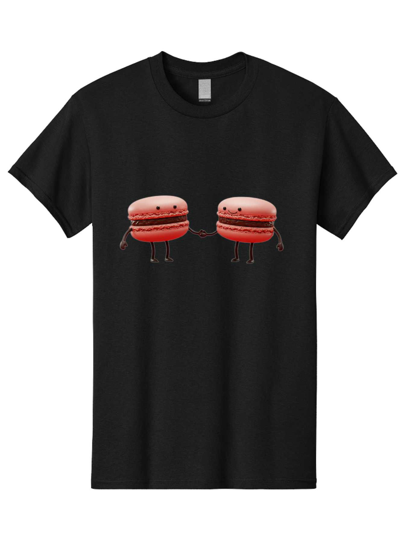 Macarons-6 Men'S Graphic Tee, 100% Cotton, Comfortable Casual Summer Wear, Machine Washable, Cartoon Macarons, Holding Hands, French Dessert, Sweet Treats, Adorable Characters, Whimsical Design, Playful Illustration, Pink Macarons, Baa950 9