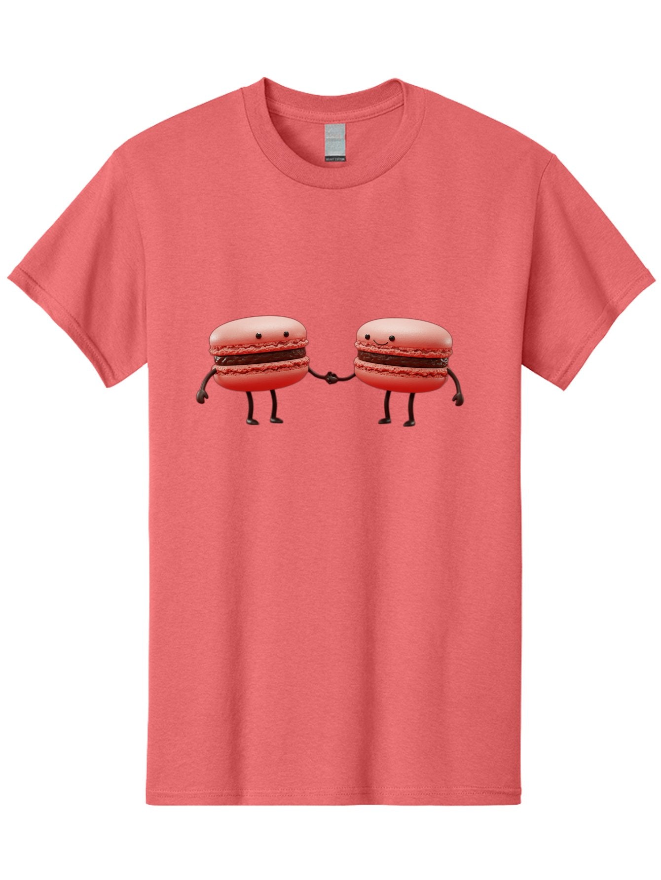 Macarons-6 Men'S Graphic Tee, 100% Cotton, Comfortable Casual Summer Wear, Machine Washable, Cartoon Macarons, Holding Hands, French Dessert, Sweet Treats, Adorable Characters, Whimsical Design, Playful Illustration, Pink Macarons, Baa950 10