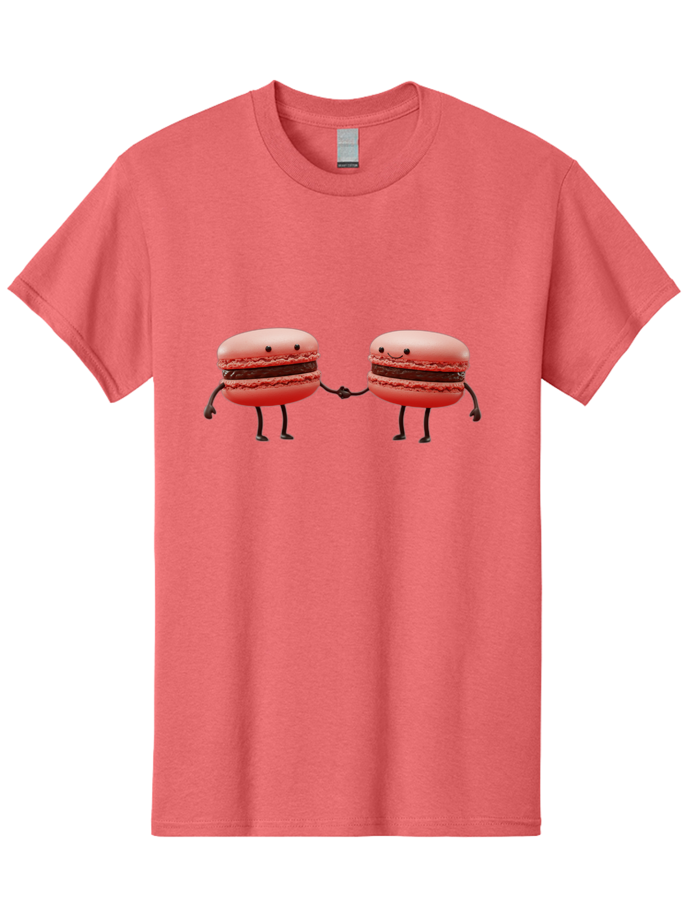 Macarons-6 Men'S Graphic Tee, 100% Cotton, Comfortable Casual Summer Wear, Machine Washable, Cartoon Macarons, Holding Hands, French Dessert, Sweet Treats, Adorable Characters, Whimsical Design, Playful Illustration, Pink Macarons, Baa950 27