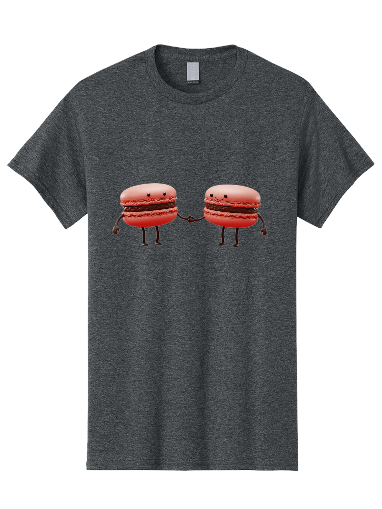 Macarons-6 Men'S Graphic Tee, 100% Cotton, Comfortable Casual Summer Wear, Machine Washable, Cartoon Macarons, Holding Hands, French Dessert, Sweet Treats, Adorable Characters, Whimsical Design, Playful Illustration, Pink Macarons, Baa950 13