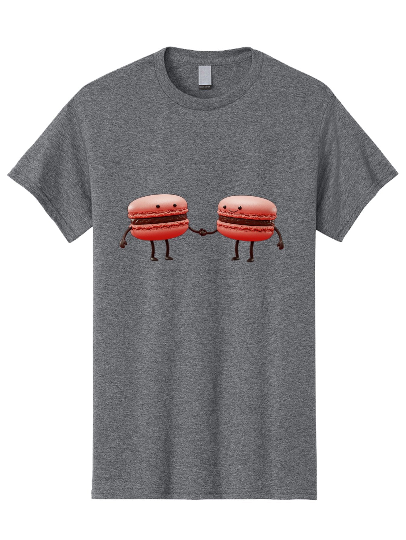 Macarons-6 Men'S Graphic Tee, 100% Cotton, Comfortable Casual Summer Wear, Machine Washable, Cartoon Macarons, Holding Hands, French Dessert, Sweet Treats, Adorable Characters, Whimsical Design, Playful Illustration, Pink Macarons, Baa950 4