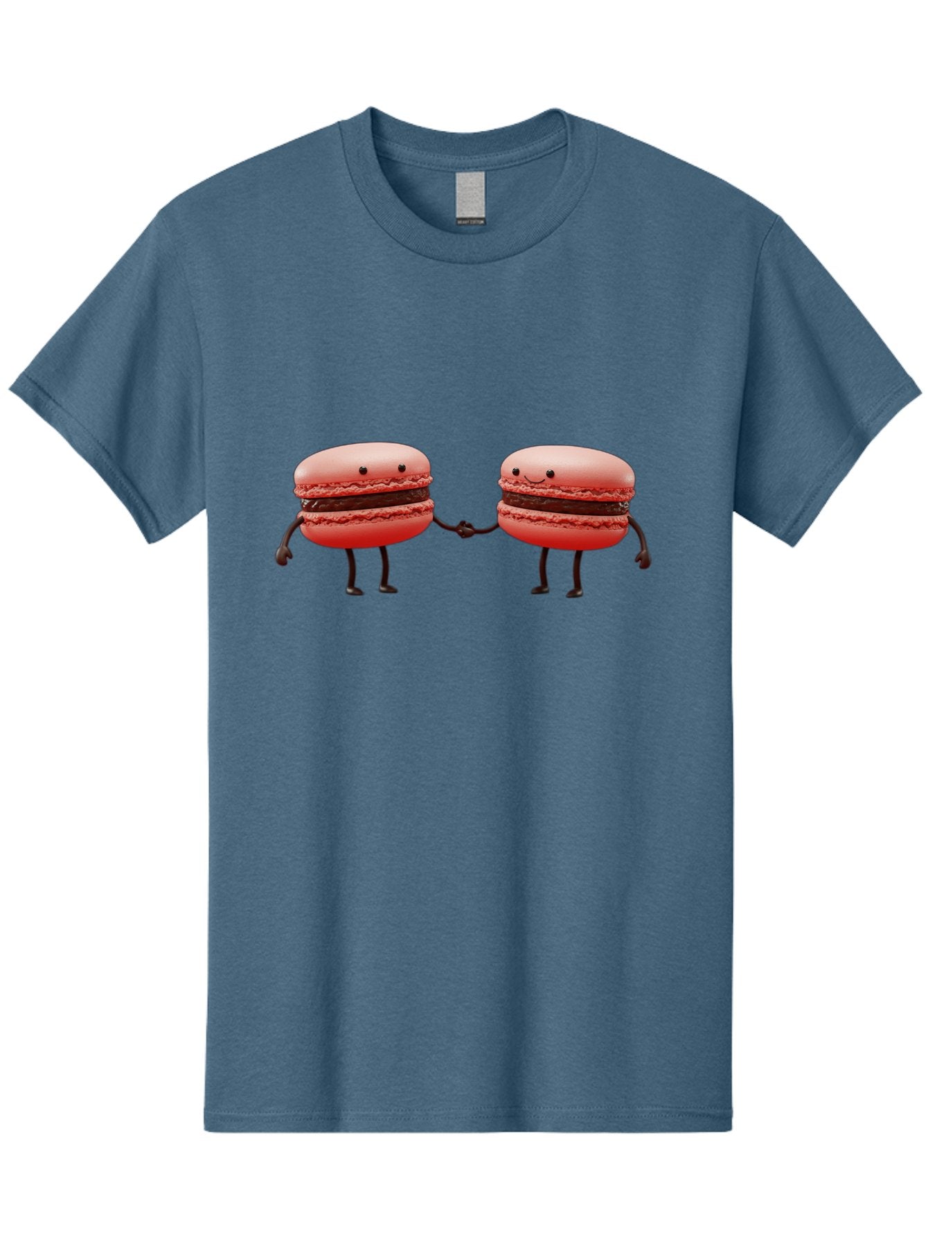 Macarons-6 Men'S Graphic Tee, 100% Cotton, Comfortable Casual Summer Wear, Machine Washable, Cartoon Macarons, Holding Hands, French Dessert, Sweet Treats, Adorable Characters, Whimsical Design, Playful Illustration, Pink Macarons, Baa950 15