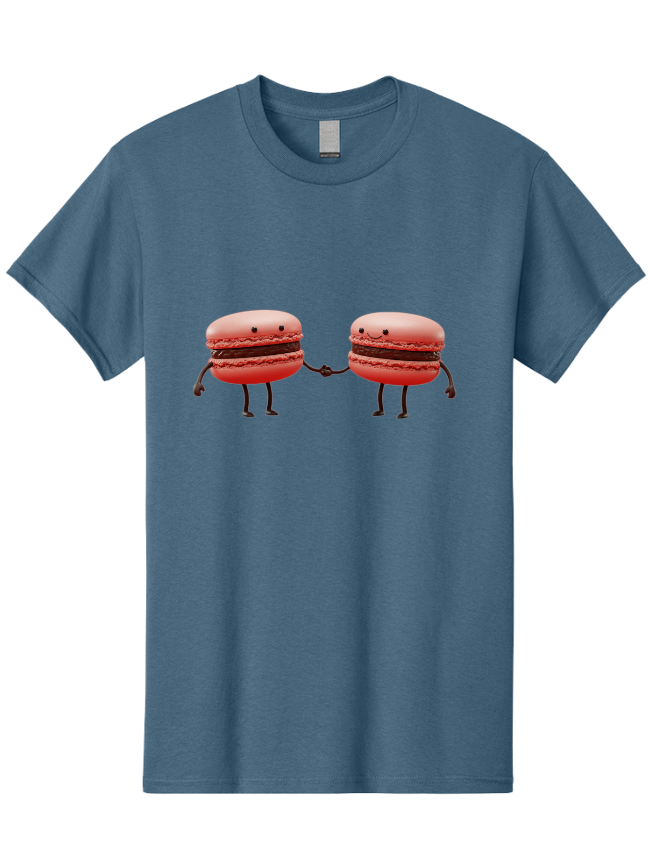 Macarons-6 Men'S Graphic Tee, 100% Cotton, Comfortable Casual Summer Wear, Machine Washable, Cartoon Macarons, Holding Hands, French Dessert, Sweet Treats, Adorable Characters, Whimsical Design, Playful Illustration, Pink Macarons, Baa950