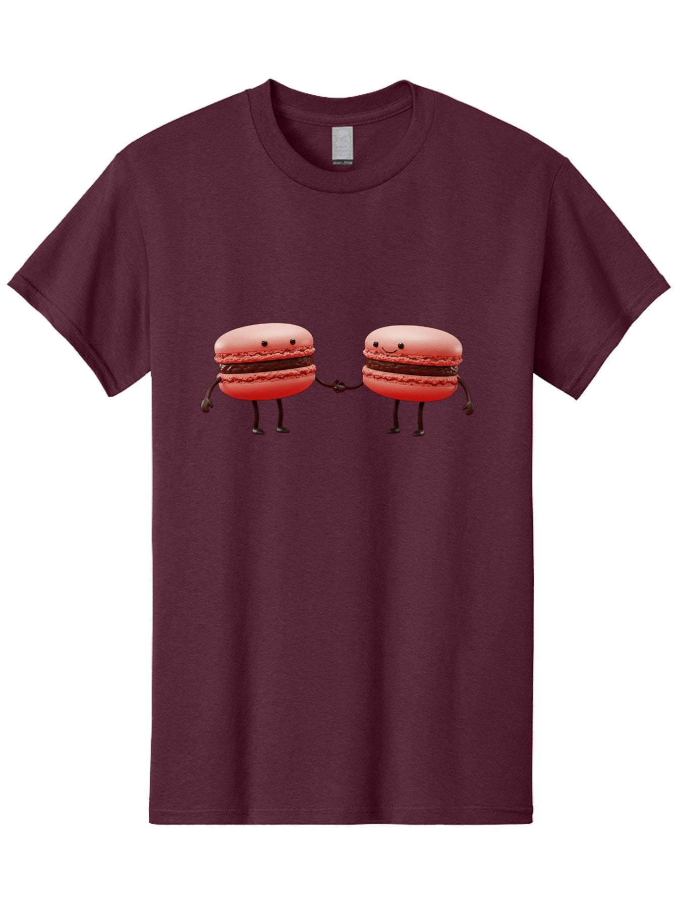 Macarons-6 Men'S Graphic Tee, 100% Cotton, Comfortable Casual Summer Wear, Machine Washable, Cartoon Macarons, Holding Hands, French Dessert, Sweet Treats, Adorable Characters, Whimsical Design, Playful Illustration, Pink Macarons, Baa950 12