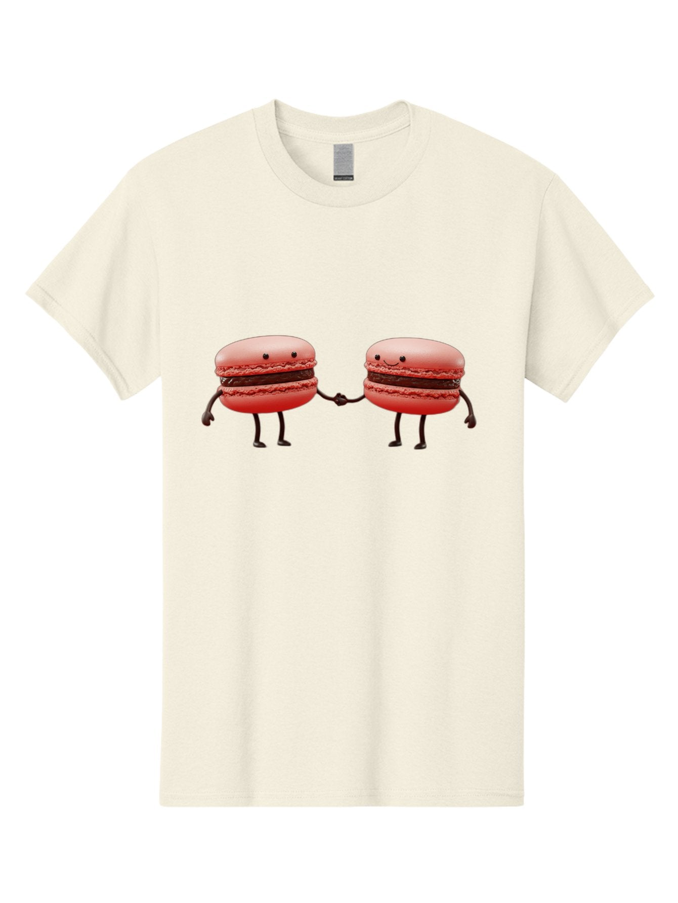 Macarons-6 Men'S Graphic Tee, 100% Cotton, Comfortable Casual Summer Wear, Machine Washable, Cartoon Macarons, Holding Hands, French Dessert, Sweet Treats, Adorable Characters, Whimsical Design, Playful Illustration, Pink Macarons, Baa950 7