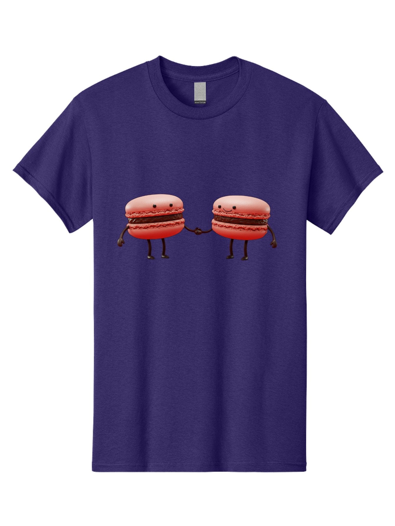 Macarons-6 Men'S Graphic Tee, 100% Cotton, Comfortable Casual Summer Wear, Machine Washable, Cartoon Macarons, Holding Hands, French Dessert, Sweet Treats, Adorable Characters, Whimsical Design, Playful Illustration, Pink Macarons, Baa950 11