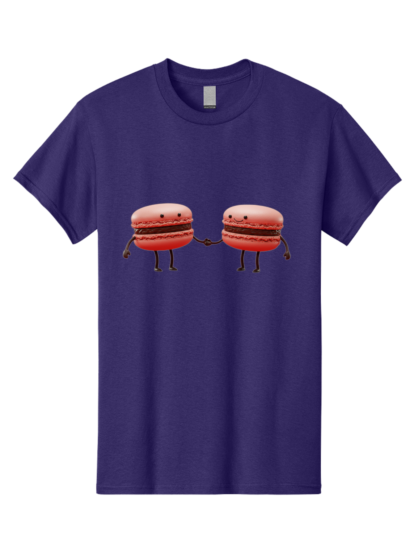 Macarons-6 Men'S Graphic Tee, 100% Cotton, Comfortable Casual Summer Wear, Machine Washable, Cartoon Macarons, Holding Hands, French Dessert, Sweet Treats, Adorable Characters, Whimsical Design, Playful Illustration, Pink Macarons, Baa950 7