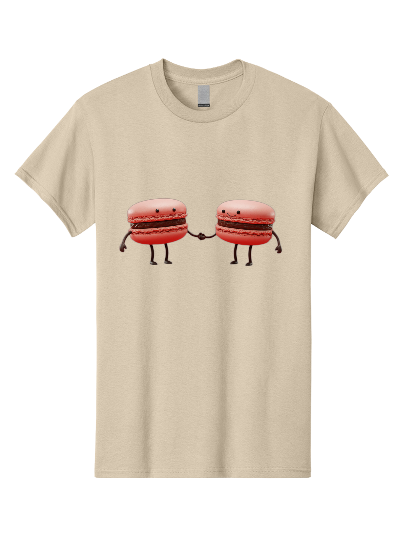 Macarons-6 Men'S Graphic Tee, 100% Cotton, Comfortable Casual Summer Wear, Machine Washable, Cartoon Macarons, Holding Hands, French Dessert, Sweet Treats, Adorable Characters, Whimsical Design, Playful Illustration, Pink Macarons, Baa950 15