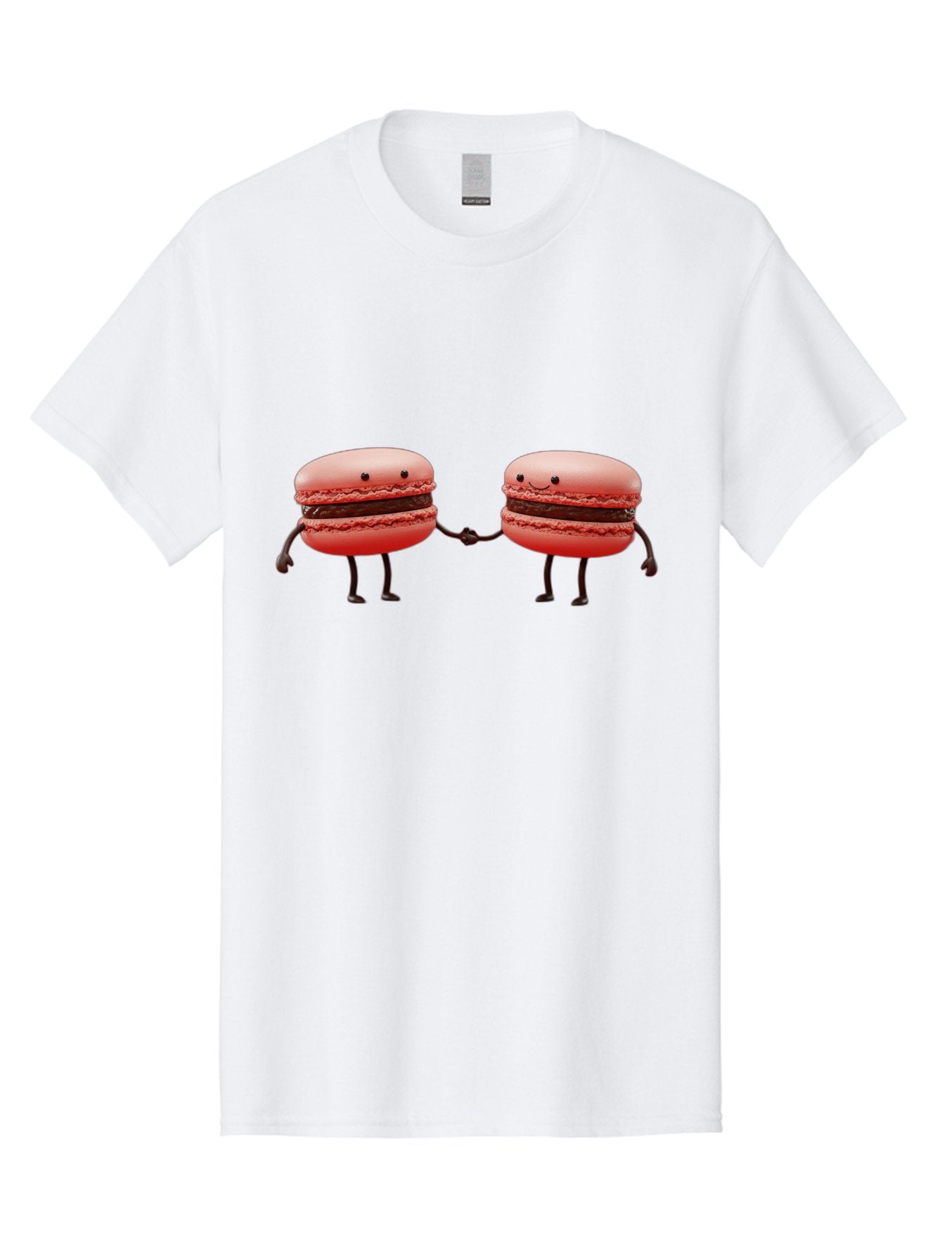 Macarons-6 Men'S Graphic Tee, 100% Cotton, Comfortable Casual Summer Wear, Machine Washable, Cartoon Macarons, Holding Hands, French Dessert, Sweet Treats, Adorable Characters, Whimsical Design, Playful Illustration, Pink Macarons, Baa950 8