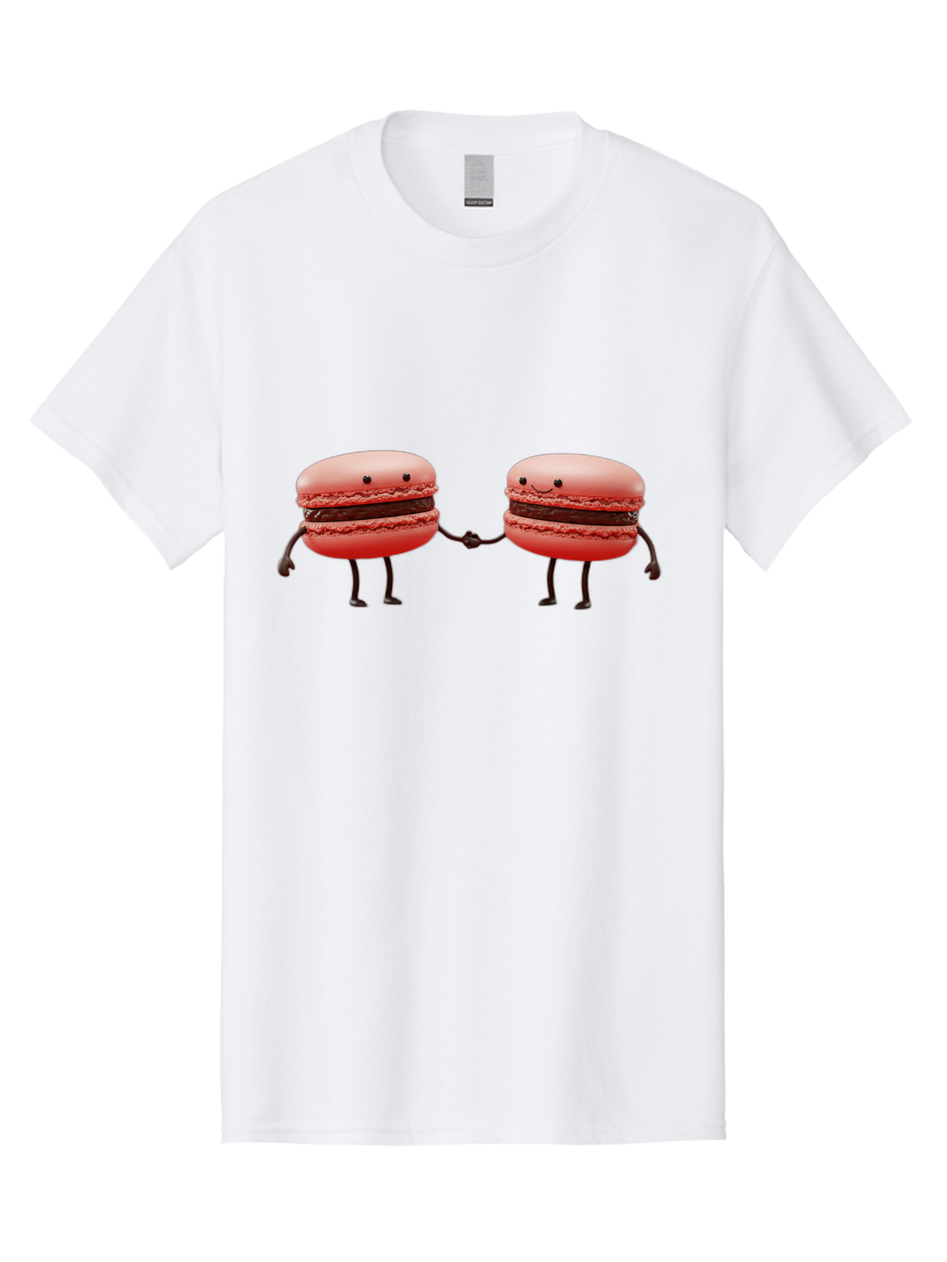 Macarons-6 Men'S Graphic Tee, 100% Cotton, Comfortable Casual Summer Wear, Machine Washable, Cartoon Macarons, Holding Hands, French Dessert, Sweet Treats, Adorable Characters, Whimsical Design, Playful Illustration, Pink Macarons, Baa950 11