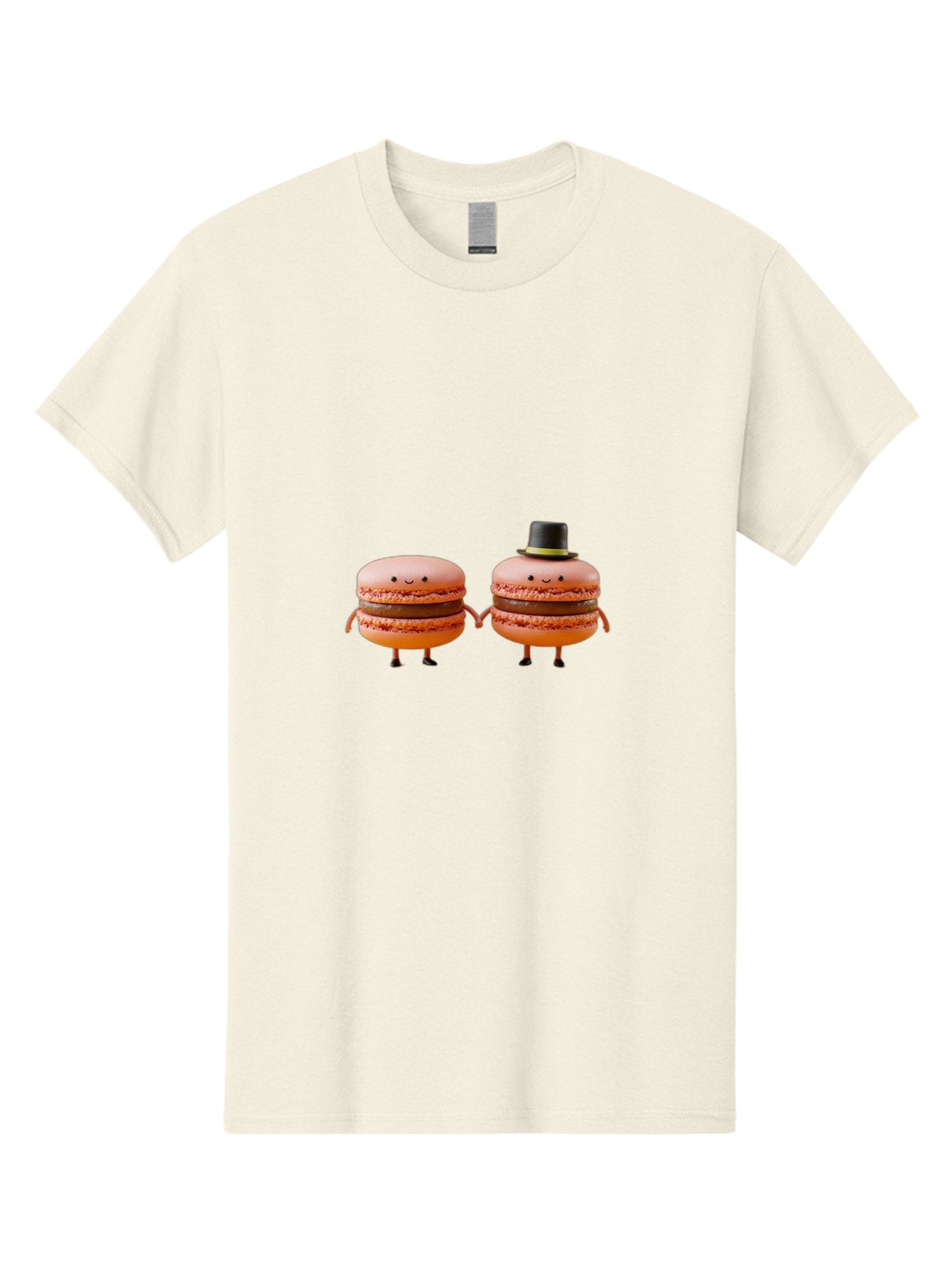 Macarons-7 Men'S Graphic Tee, 100% Cotton, Comfortable Casual Summer Wear, Machine Washable, Pink Macarons, Cartoon Characters, Holding Hands, Black Top Hat, Sweet Treats, Desserts, Whimsical, Playful, Anthropomorphic, Cute, Funny, Baa951 8