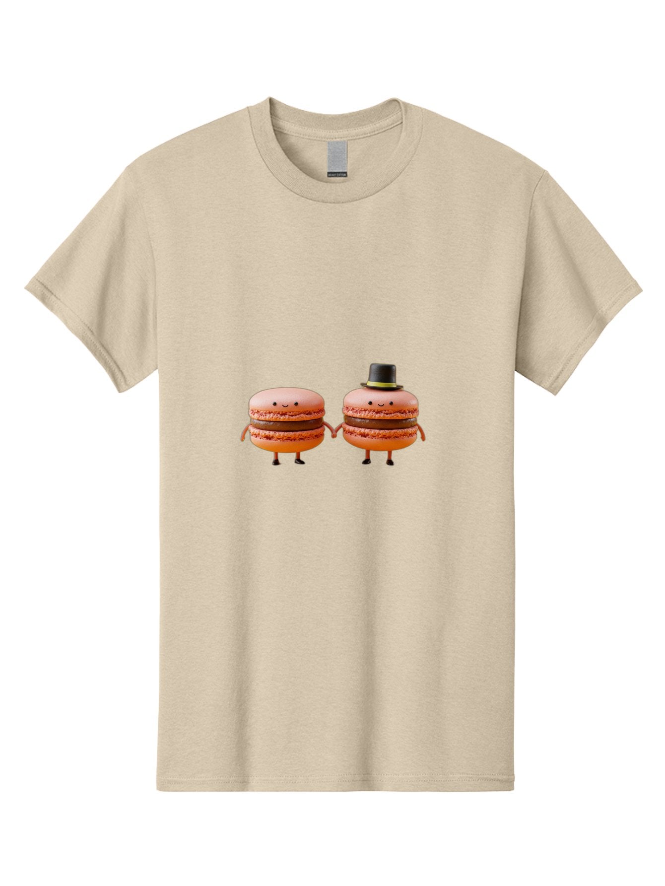 Macarons-7 Men'S Graphic Tee, 100% Cotton, Comfortable Casual Summer Wear, Machine Washable, Pink Macarons, Cartoon Characters, Holding Hands, Black Top Hat, Sweet Treats, Desserts, Whimsical, Playful, Anthropomorphic, Cute, Funny, Baa951 11