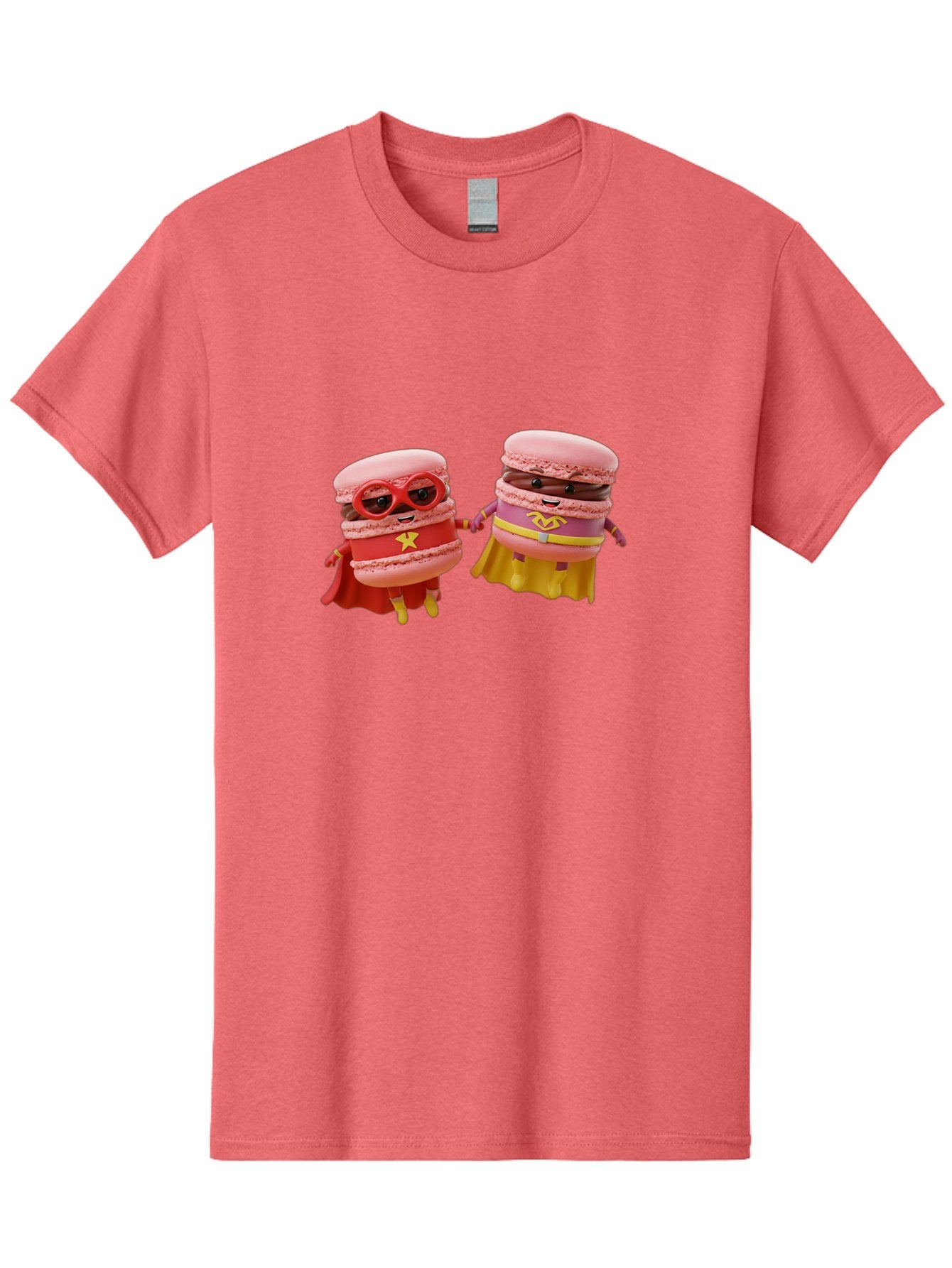 Macarons-8 Men'S Graphic Tee, 100% Cotton, Comfortable Casual Summer Wear, Machine Washable, Superhero Macarons, Macaron Characters, Pink Macarons, Superhero Costumes, Whimsical Desserts, Fantasy Food, Colorful Treats, Macaron Superheroes, Baa952 3