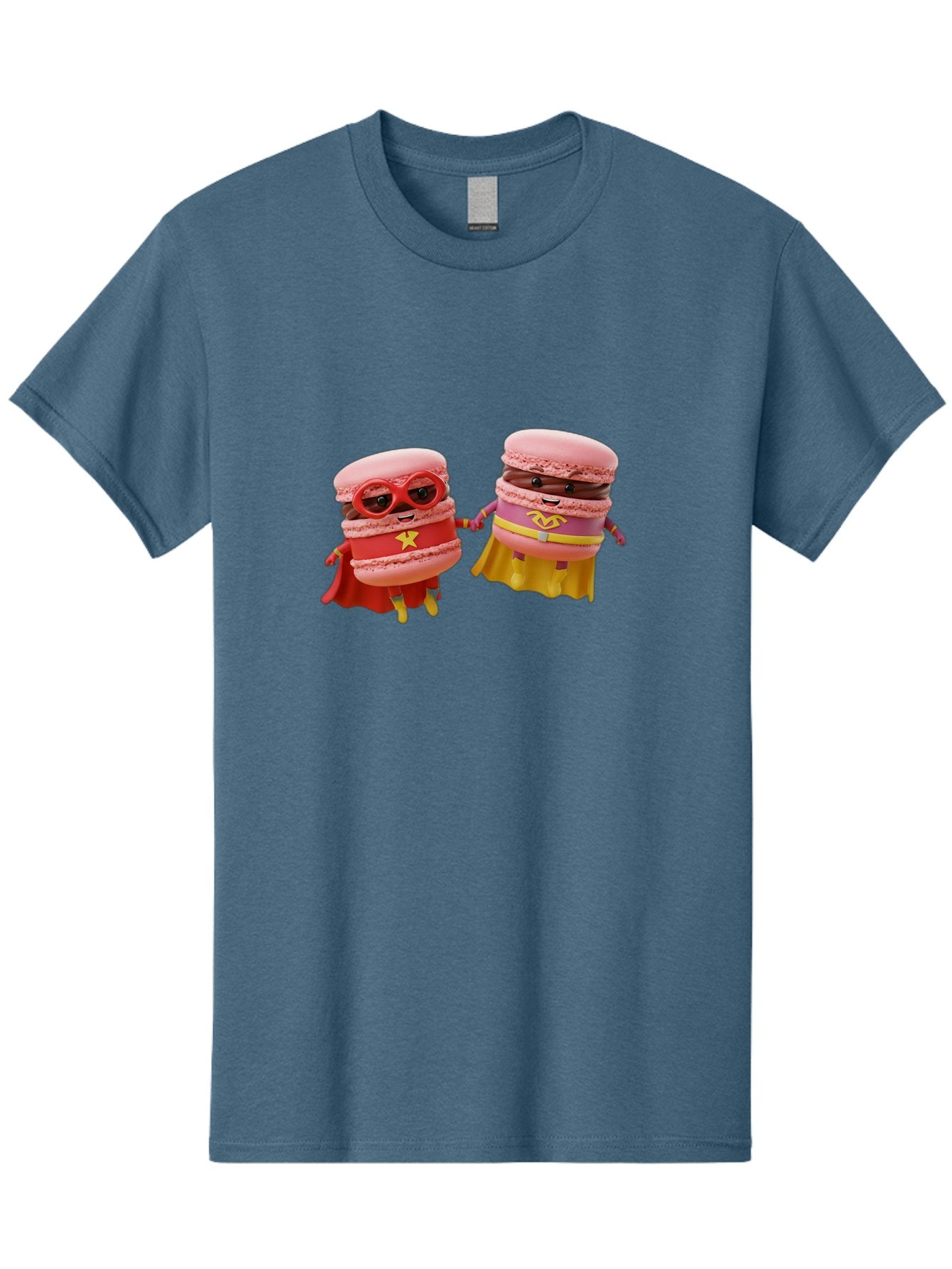 Macarons-8 Men'S Graphic Tee, 100% Cotton, Comfortable Casual Summer Wear, Machine Washable, Superhero Macarons, Macaron Characters, Pink Macarons, Superhero Costumes, Whimsical Desserts, Fantasy Food, Colorful Treats, Macaron Superheroes, Baa952 5