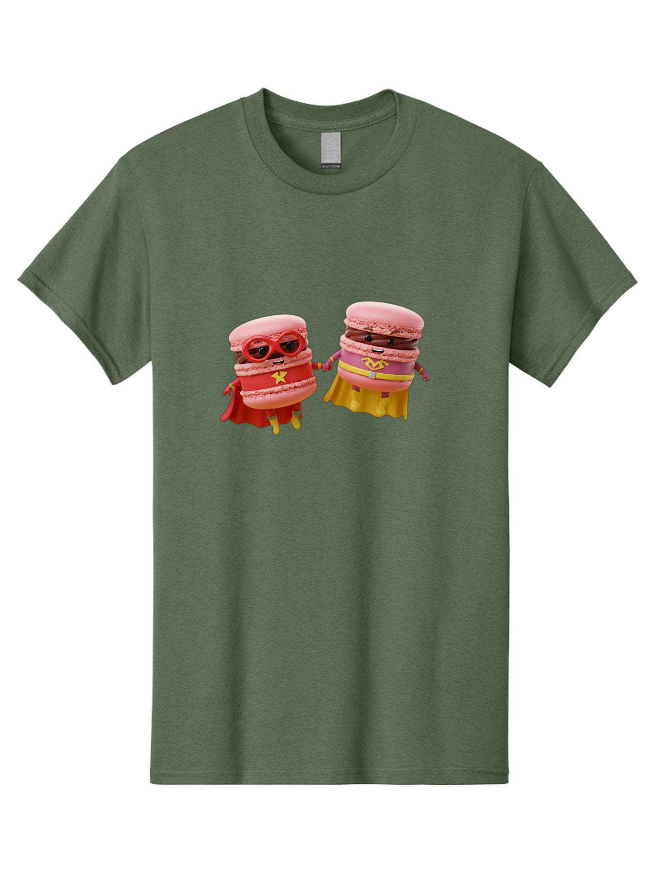 Macarons-8 Men'S Graphic Tee, 100% Cotton, Comfortable Casual Summer Wear, Machine Washable, Superhero Macarons, Macaron Characters, Pink Macarons, Superhero Costumes, Whimsical Desserts, Fantasy Food, Colorful Treats, Macaron Superheroes, Baa952