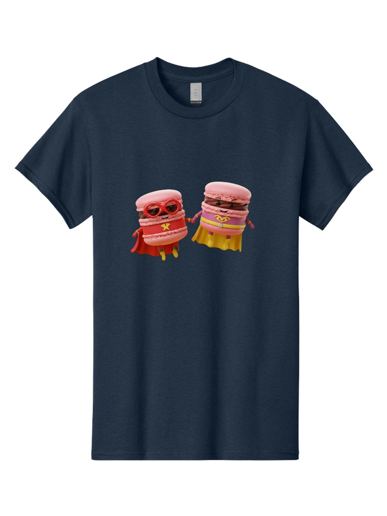 Macarons-8 Men'S Graphic Tee, 100% Cotton, Comfortable Casual Summer Wear, Machine Washable, Superhero Macarons, Macaron Characters, Pink Macarons, Superhero Costumes, Whimsical Desserts, Fantasy Food, Colorful Treats, Macaron Superheroes, Baa952 10