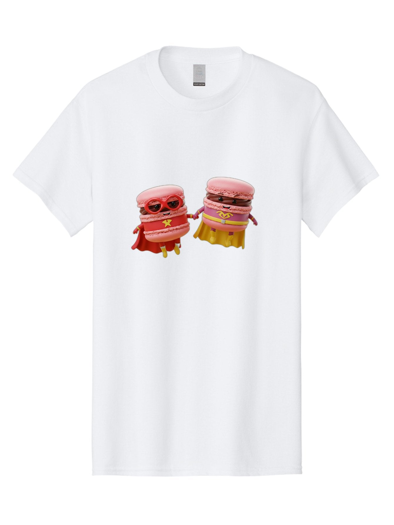 Macarons-8 Men'S Graphic Tee, 100% Cotton, Comfortable Casual Summer Wear, Machine Washable, Superhero Macarons, Macaron Characters, Pink Macarons, Superhero Costumes, Whimsical Desserts, Fantasy Food, Colorful Treats, Macaron Superheroes, Baa952 12