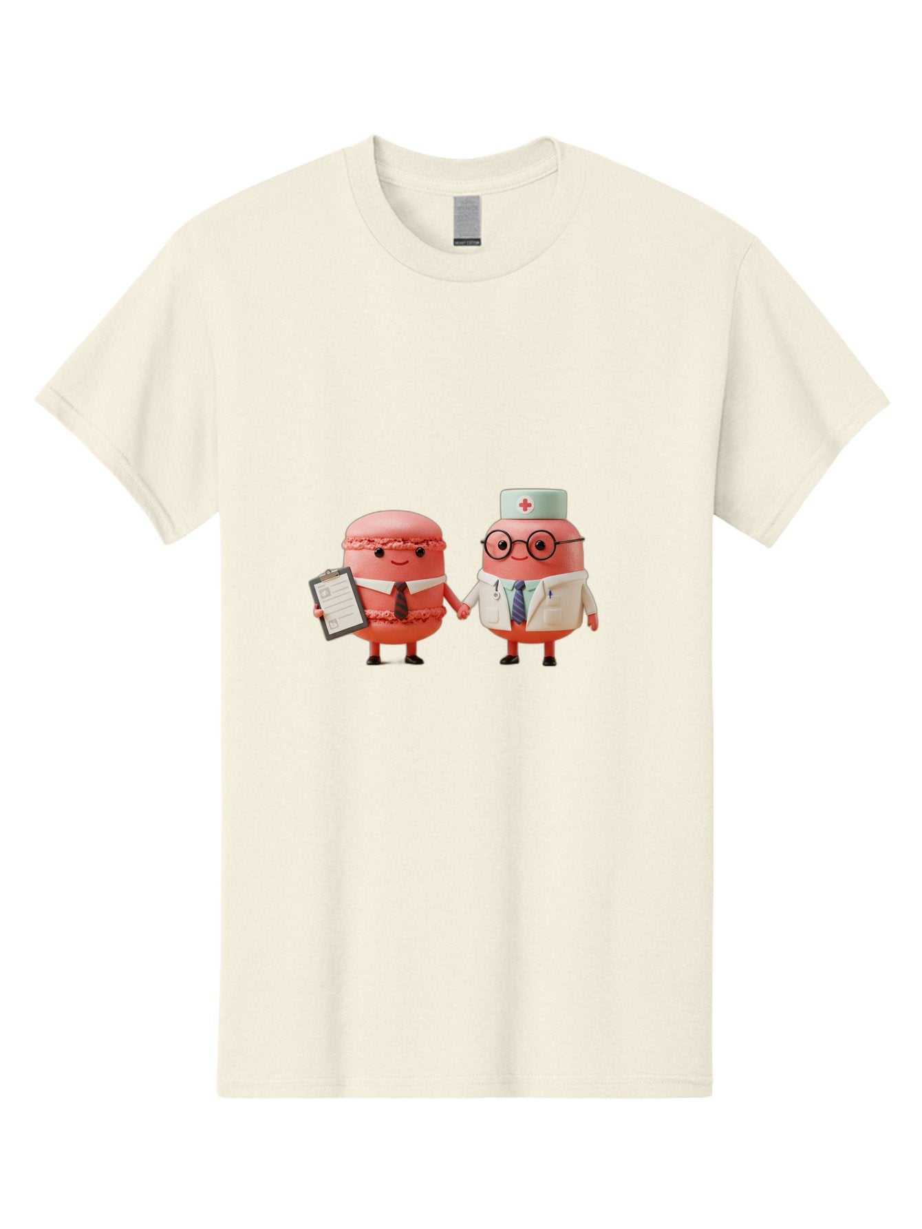 Macarons-9 Men'S Graphic Tee, 100% Cotton, Comfortable Casual Summer Wear, Machine Washable, Macarons As Professionals, Doctor And Office Worker, Cartoon Characters, Pink Macarons, Business Attire, Medical Uniform, Holding Hands, Happy Faces, Baa953 11