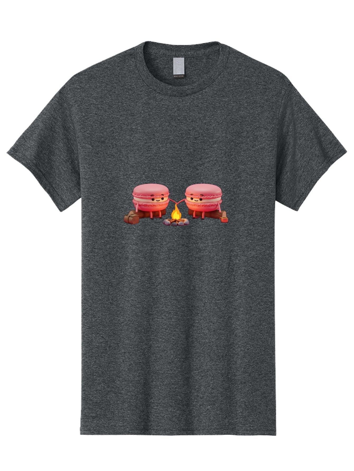 Macarons-By-The-Campfire Men'S Graphic Tee, 100% Cotton, Comfortable Casual Summer Wear, Machine Washable, Cartoon Macarons On Camping Trip, Adorable Dessert Characters, Macarons Holding Hands, Camping Adventure, Outdoor Fun, Sweet Treats, Baa955 11