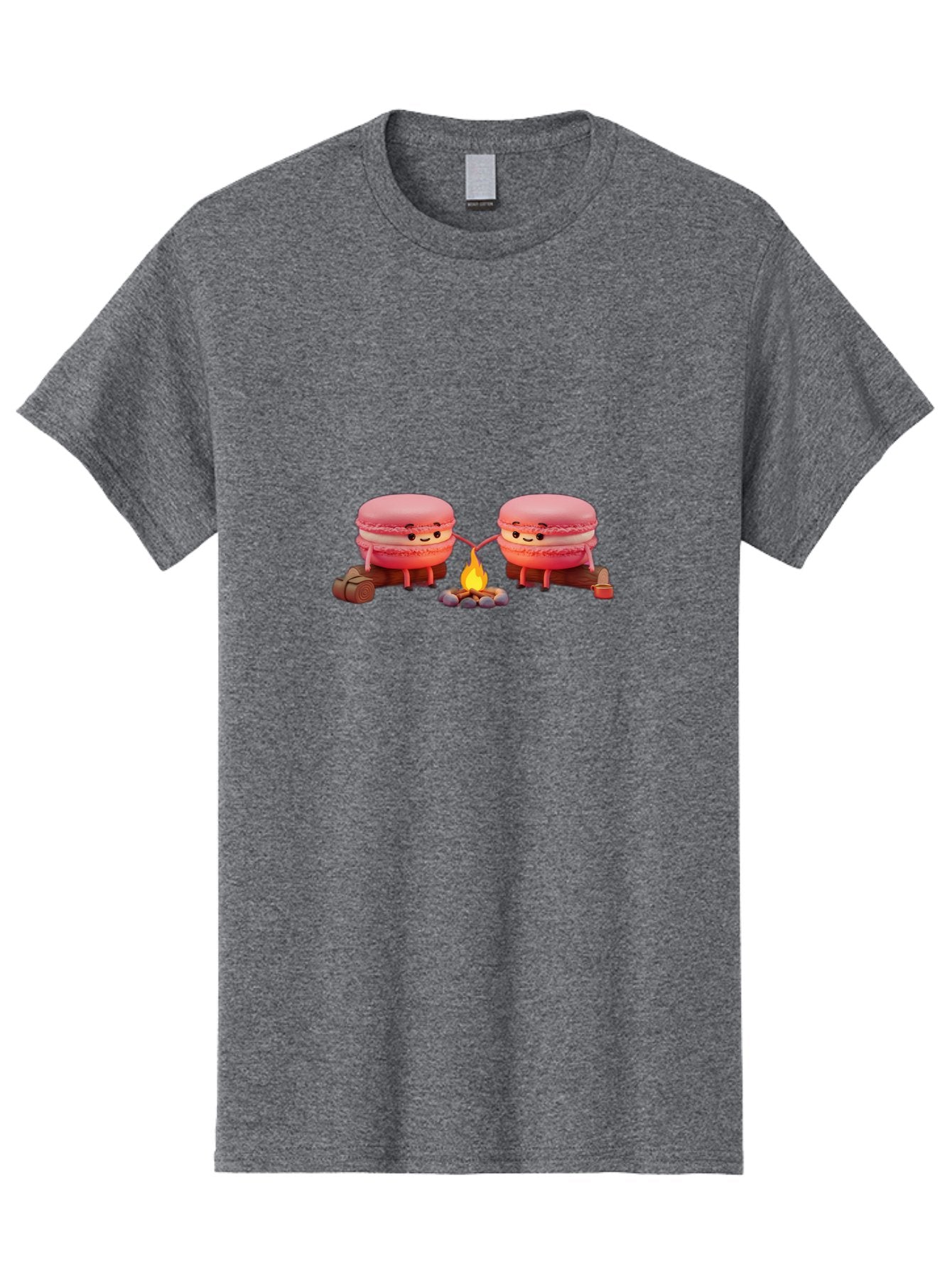 Macarons-By-The-Campfire Men'S Graphic Tee, 100% Cotton, Comfortable Casual Summer Wear, Machine Washable, Cartoon Macarons On Camping Trip, Adorable Dessert Characters, Macarons Holding Hands, Camping Adventure, Outdoor Fun, Sweet Treats, Baa955 9
