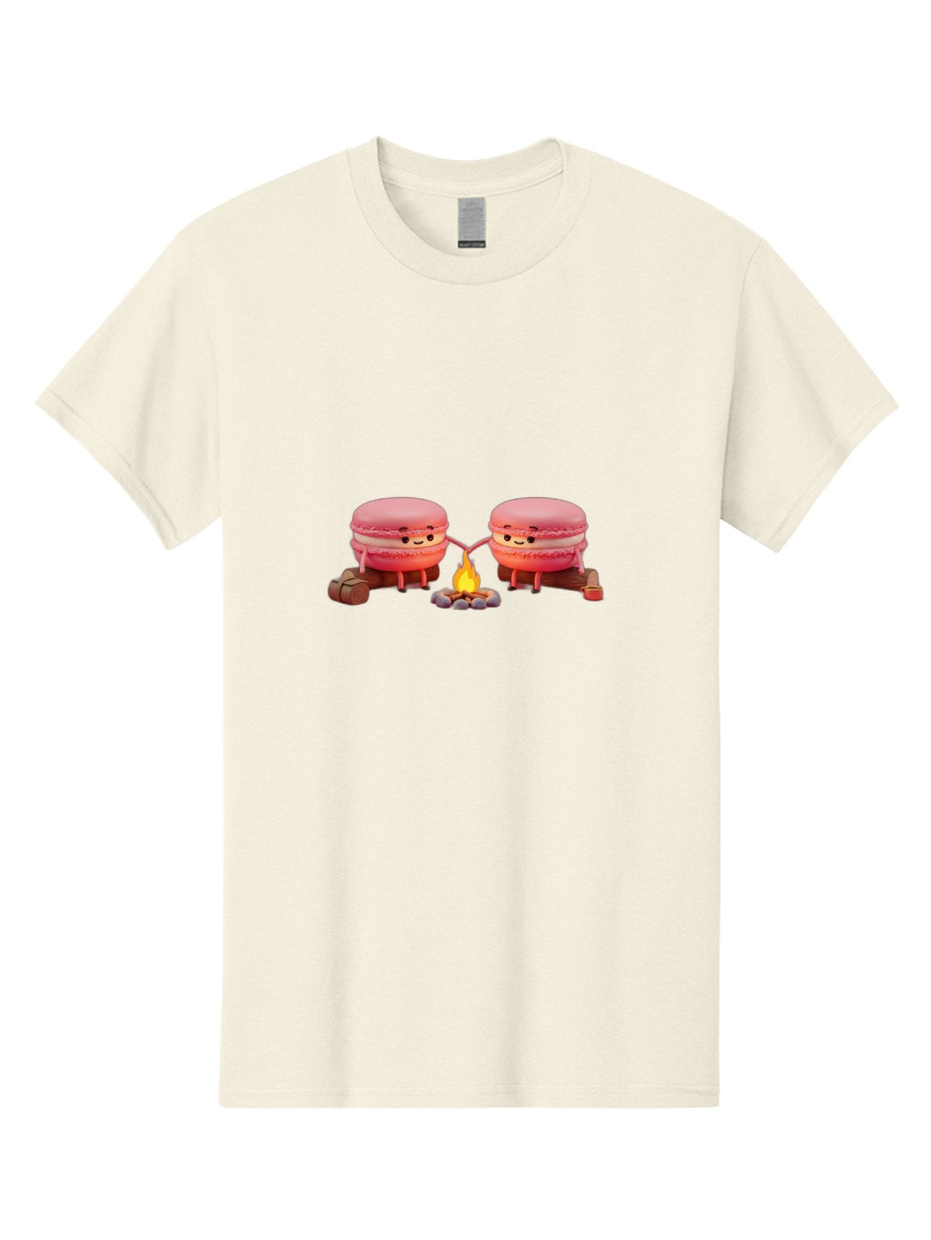 Macarons-By-The-Campfire Men'S Graphic Tee, 100% Cotton, Comfortable Casual Summer Wear, Machine Washable, Cartoon Macarons On Camping Trip, Adorable Dessert Characters, Macarons Holding Hands, Camping Adventure, Outdoor Fun, Sweet Treats, Baa955 8