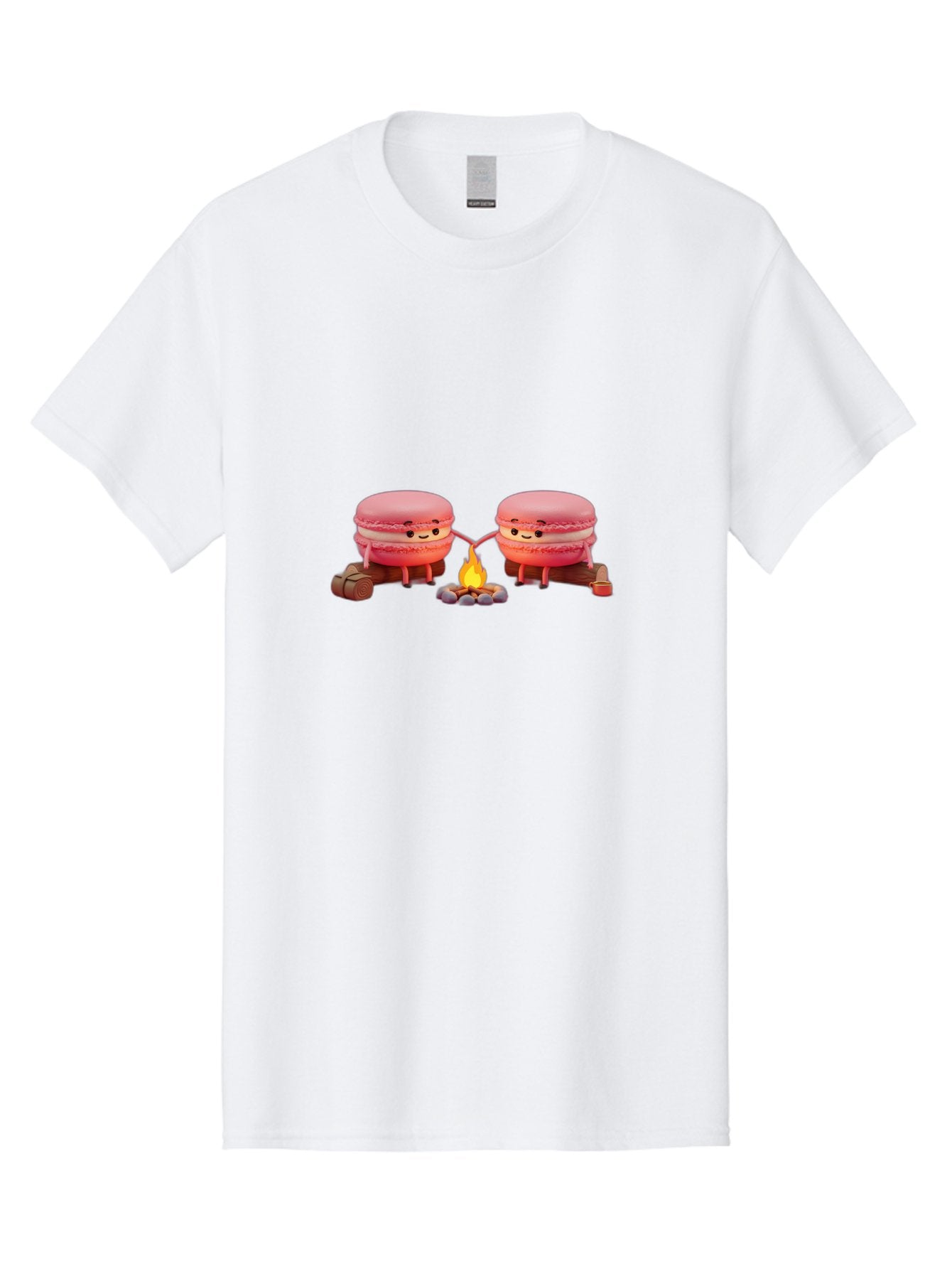 Macarons-By-The-Campfire Men'S Graphic Tee, 100% Cotton, Comfortable Casual Summer Wear, Machine Washable, Cartoon Macarons On Camping Trip, Adorable Dessert Characters, Macarons Holding Hands, Camping Adventure, Outdoor Fun, Sweet Treats, Baa955 10