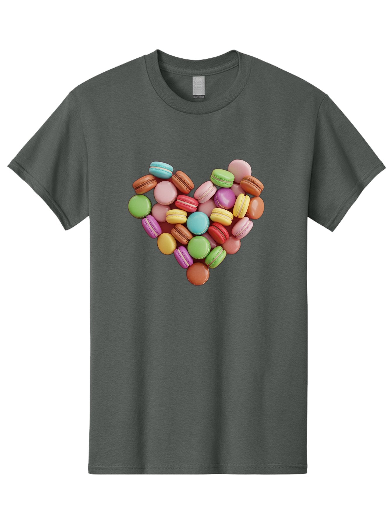 Macarons-Heart Men'S Graphic Tee, 100% Cotton, Comfortable Casual Summer Wear, Machine Washable, Pastel Colored Macarons, Heart-Shaped Arrangement, Sweet Treats, Desserts, Colorful Sweets, French Patisserie, Macaron Dessert, Vibrant Colors, Baa956 11