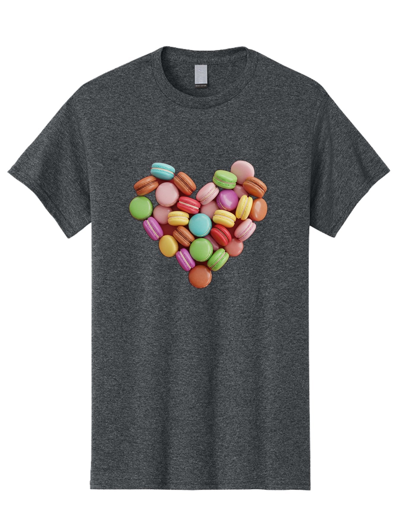 Macarons-Heart Men'S Graphic Tee, 100% Cotton, Comfortable Casual Summer Wear, Machine Washable, Pastel Colored Macarons, Heart-Shaped Arrangement, Sweet Treats, Desserts, Colorful Sweets, French Patisserie, Macaron Dessert, Vibrant Colors, Baa956 3