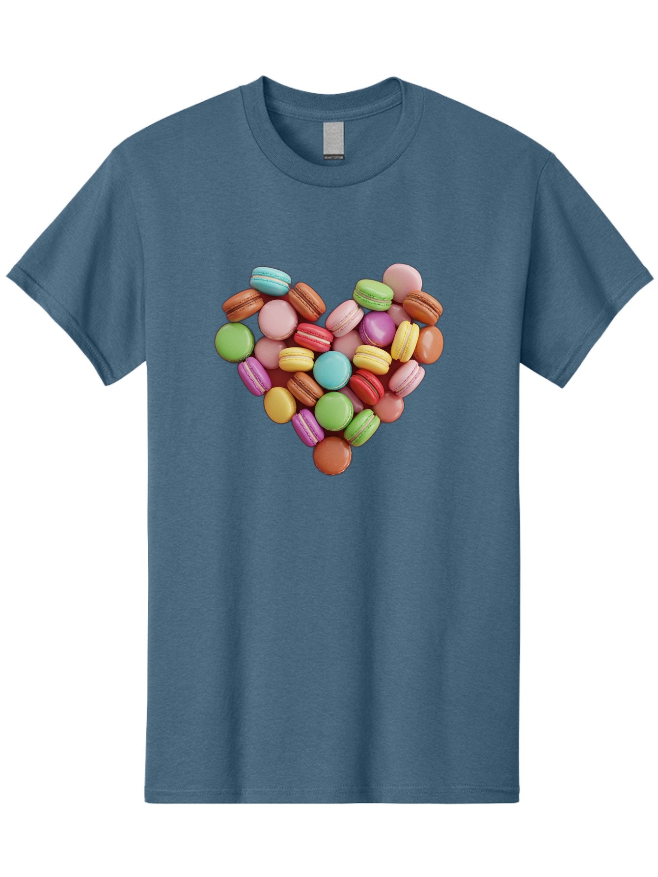 Macarons-Heart Men'S Graphic Tee, 100% Cotton, Comfortable Casual Summer Wear, Machine Washable, Pastel Colored Macarons, Heart-Shaped Arrangement, Sweet Treats, Desserts, Colorful Sweets, French Patisserie, Macaron Dessert, Vibrant Colors, Baa956 5