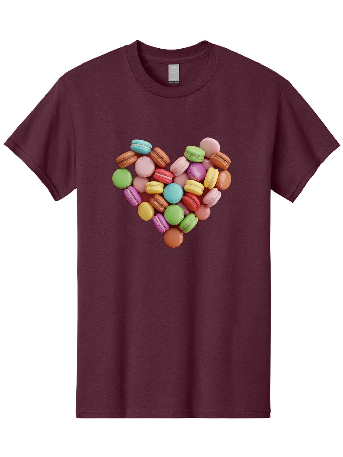 Macarons-Heart Men'S Graphic Tee, 100% Cotton, Comfortable Casual Summer Wear, Machine Washable, Pastel Colored Macarons, Heart-Shaped Arrangement, Sweet Treats, Desserts, Colorful Sweets, French Patisserie, Macaron Dessert, Vibrant Colors, Baa956 7