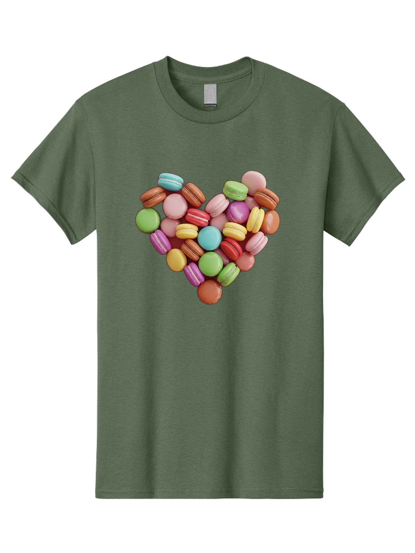 Macarons-Heart Men'S Graphic Tee, 100% Cotton, Comfortable Casual Summer Wear, Machine Washable, Pastel Colored Macarons, Heart-Shaped Arrangement, Sweet Treats, Desserts, Colorful Sweets, French Patisserie, Macaron Dessert, Vibrant Colors, Baa956 13