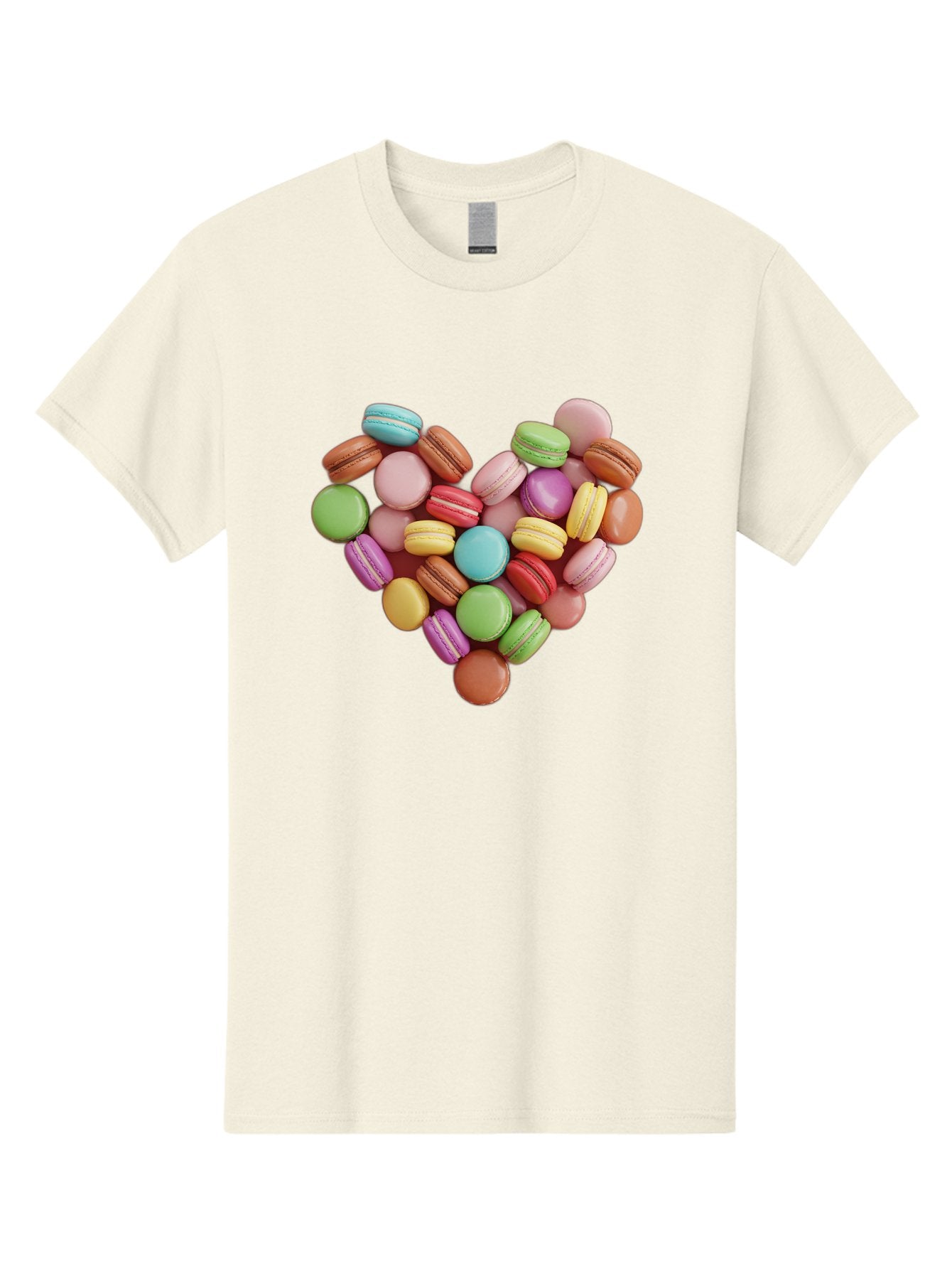 Macarons-Heart Men'S Graphic Tee, 100% Cotton, Comfortable Casual Summer Wear, Machine Washable, Pastel Colored Macarons, Heart-Shaped Arrangement, Sweet Treats, Desserts, Colorful Sweets, French Patisserie, Macaron Dessert, Vibrant Colors, Baa956