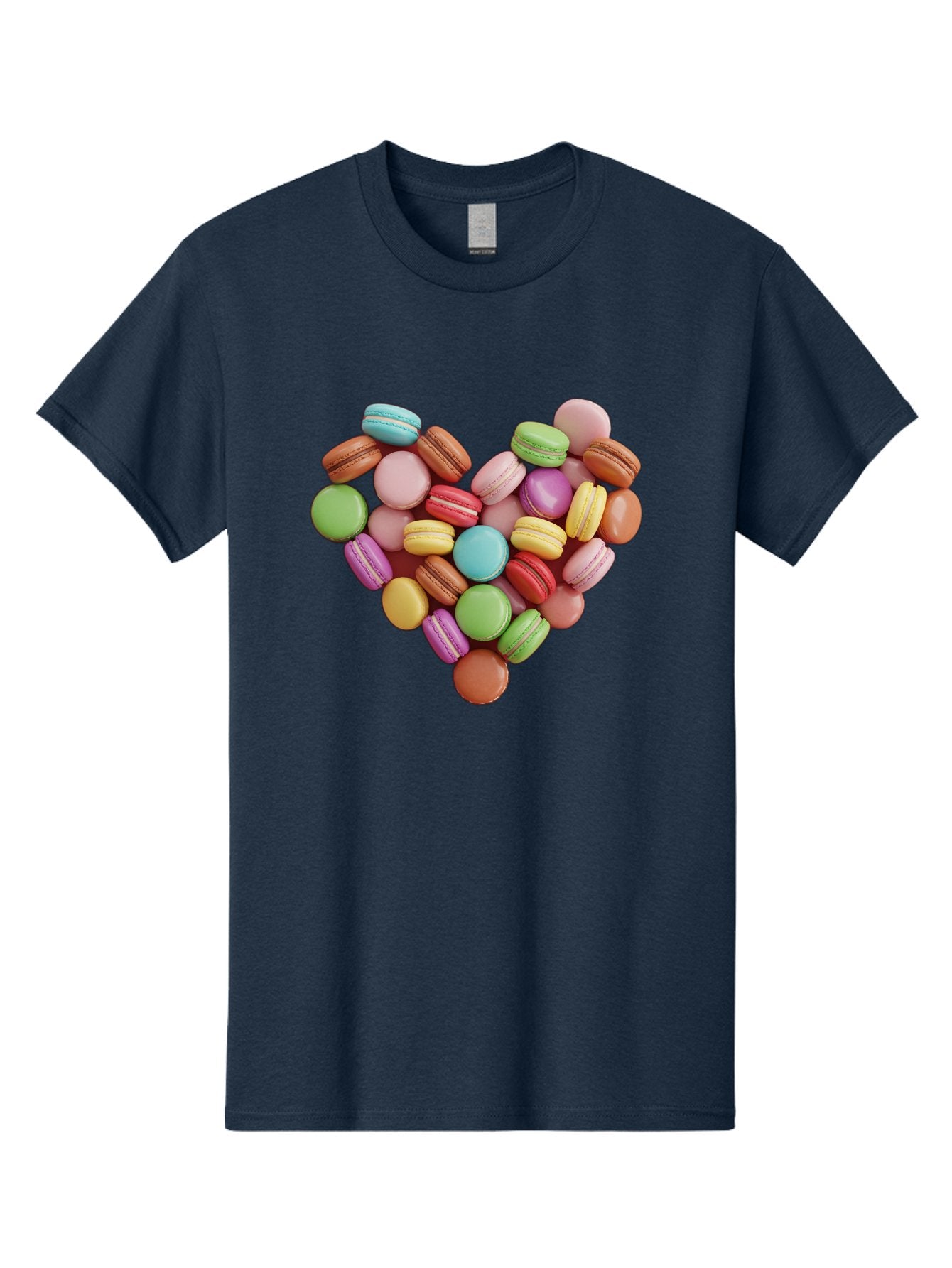 Macarons-Heart Men'S Graphic Tee, 100% Cotton, Comfortable Casual Summer Wear, Machine Washable, Pastel Colored Macarons, Heart-Shaped Arrangement, Sweet Treats, Desserts, Colorful Sweets, French Patisserie, Macaron Dessert, Vibrant Colors, Baa956 8