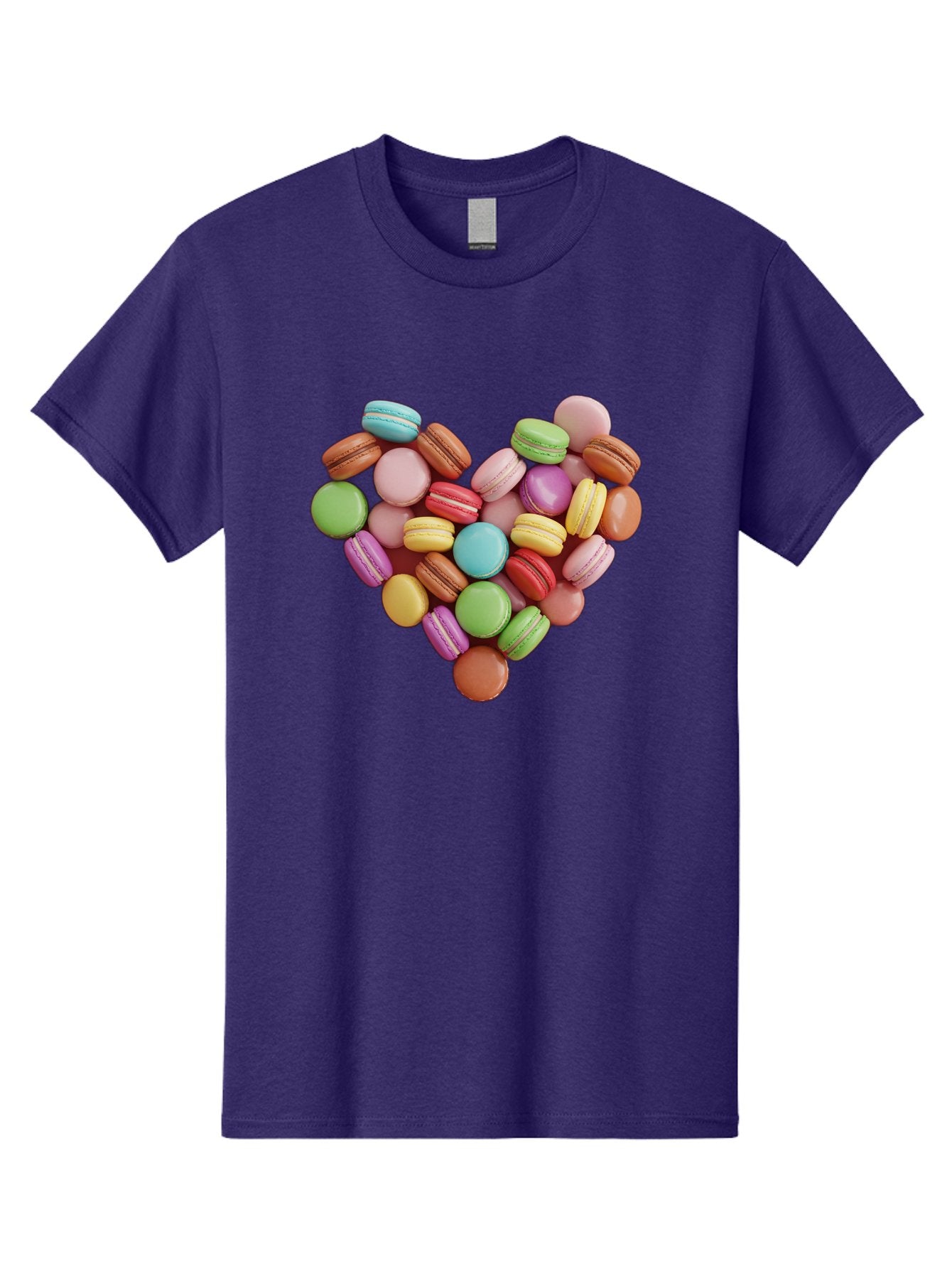 Macarons-Heart Men'S Graphic Tee, 100% Cotton, Comfortable Casual Summer Wear, Machine Washable, Pastel Colored Macarons, Heart-Shaped Arrangement, Sweet Treats, Desserts, Colorful Sweets, French Patisserie, Macaron Dessert, Vibrant Colors, Baa956 14