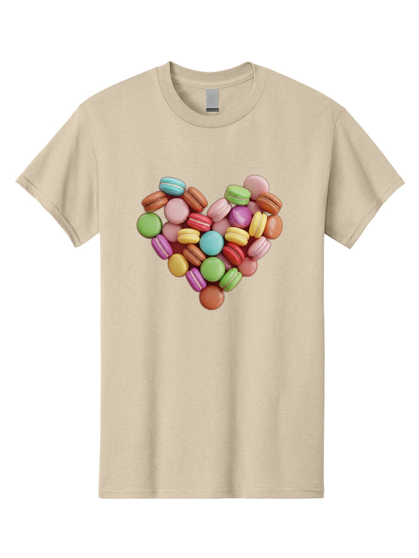 Macarons-Heart Men'S Graphic Tee, 100% Cotton, Comfortable Casual Summer Wear, Machine Washable, Pastel Colored Macarons, Heart-Shaped Arrangement, Sweet Treats, Desserts, Colorful Sweets, French Patisserie, Macaron Dessert, Vibrant Colors, Baa956 12