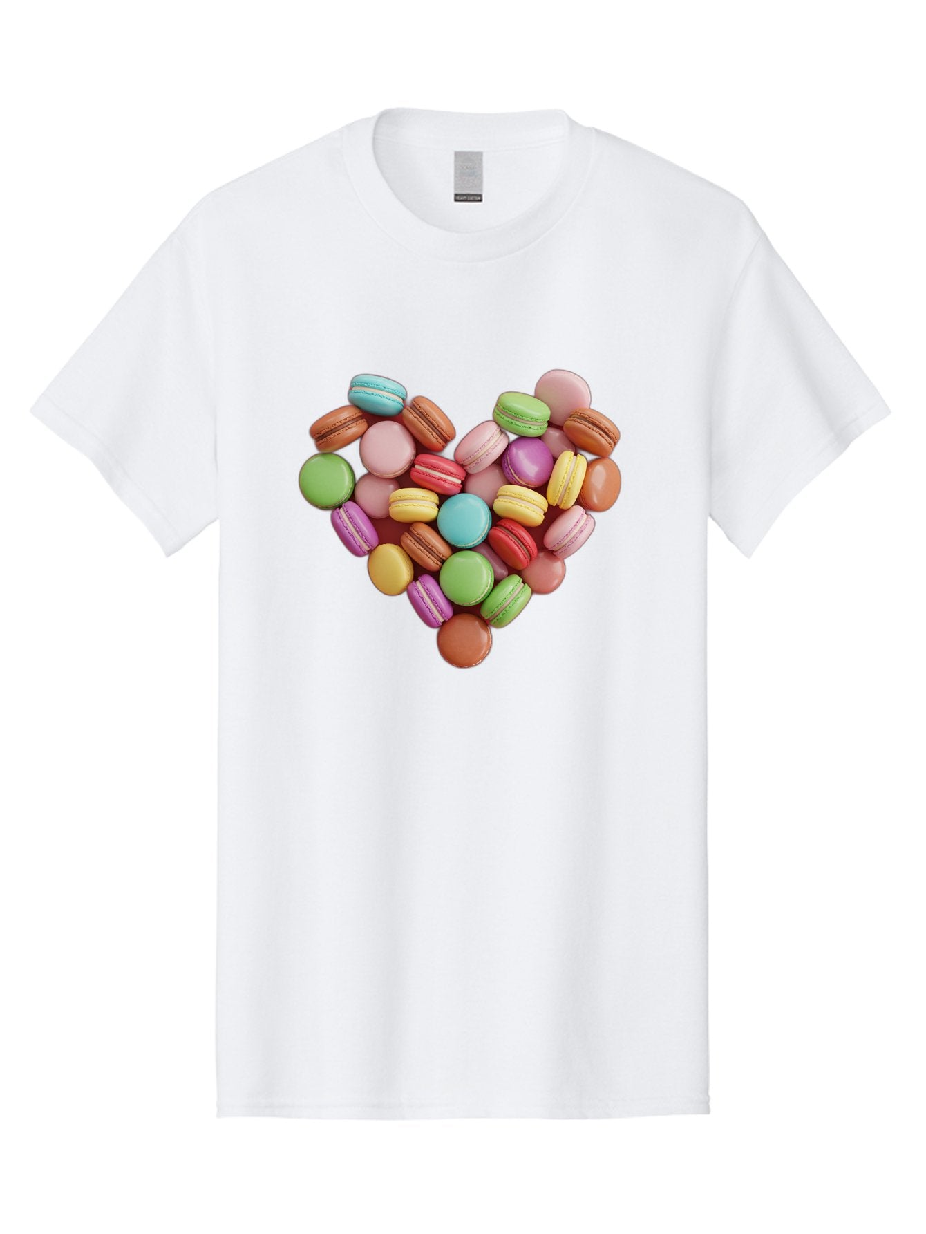 Macarons-Heart Men'S Graphic Tee, 100% Cotton, Comfortable Casual Summer Wear, Machine Washable, Pastel Colored Macarons, Heart-Shaped Arrangement, Sweet Treats, Desserts, Colorful Sweets, French Patisserie, Macaron Dessert, Vibrant Colors, Baa956
