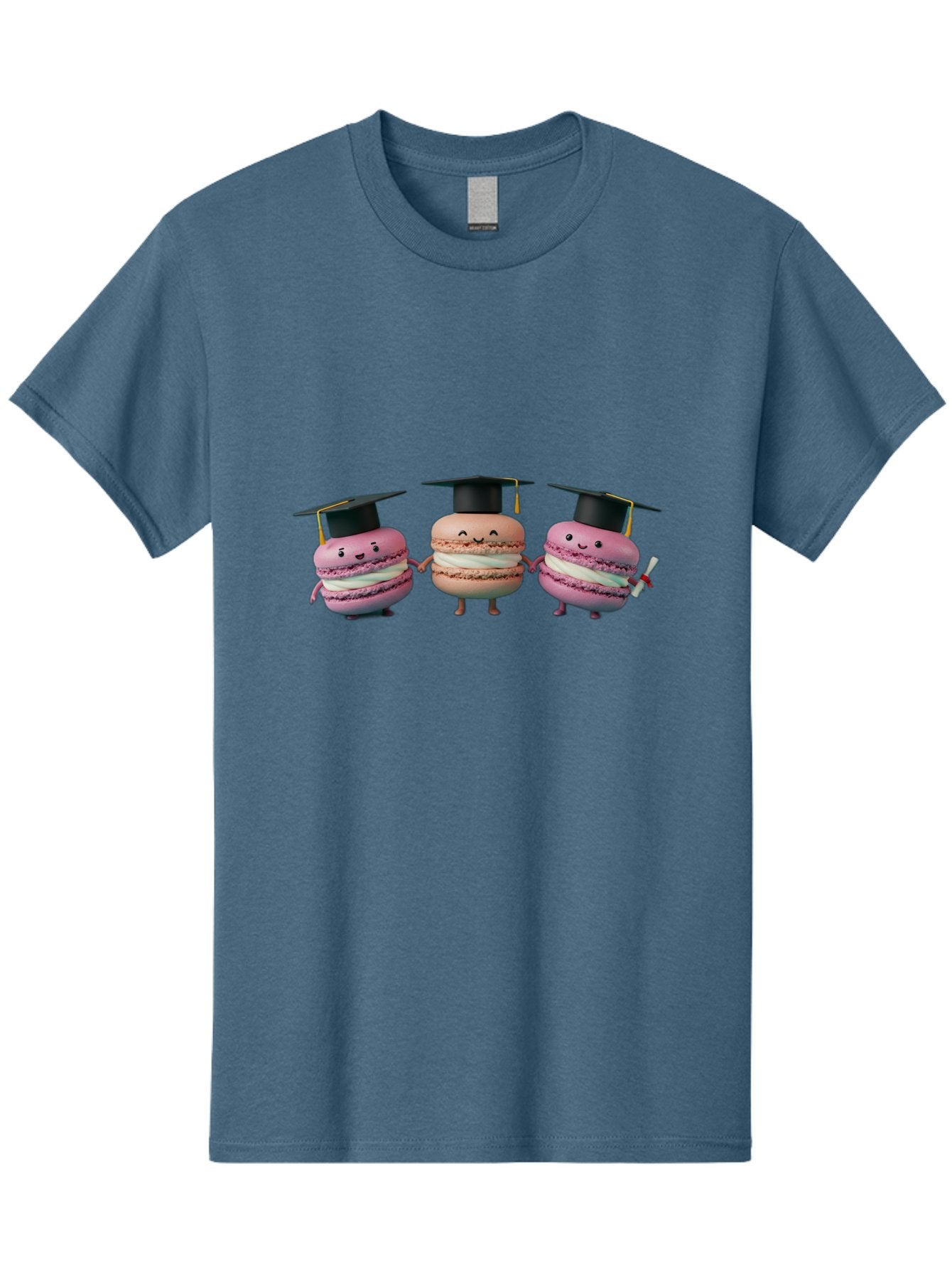 Macarons-In-Graduation-Caps Men'S Graphic Tee, 100% Cotton, Comfortable Casual Summer Wear, Machine Washable, Macarons In Graduation Caps, Cartoon Characters, Holding Hands, Smiling Faces, Diploma In Hand, Celebratory Mood, Pink Macarons, Baa957 12