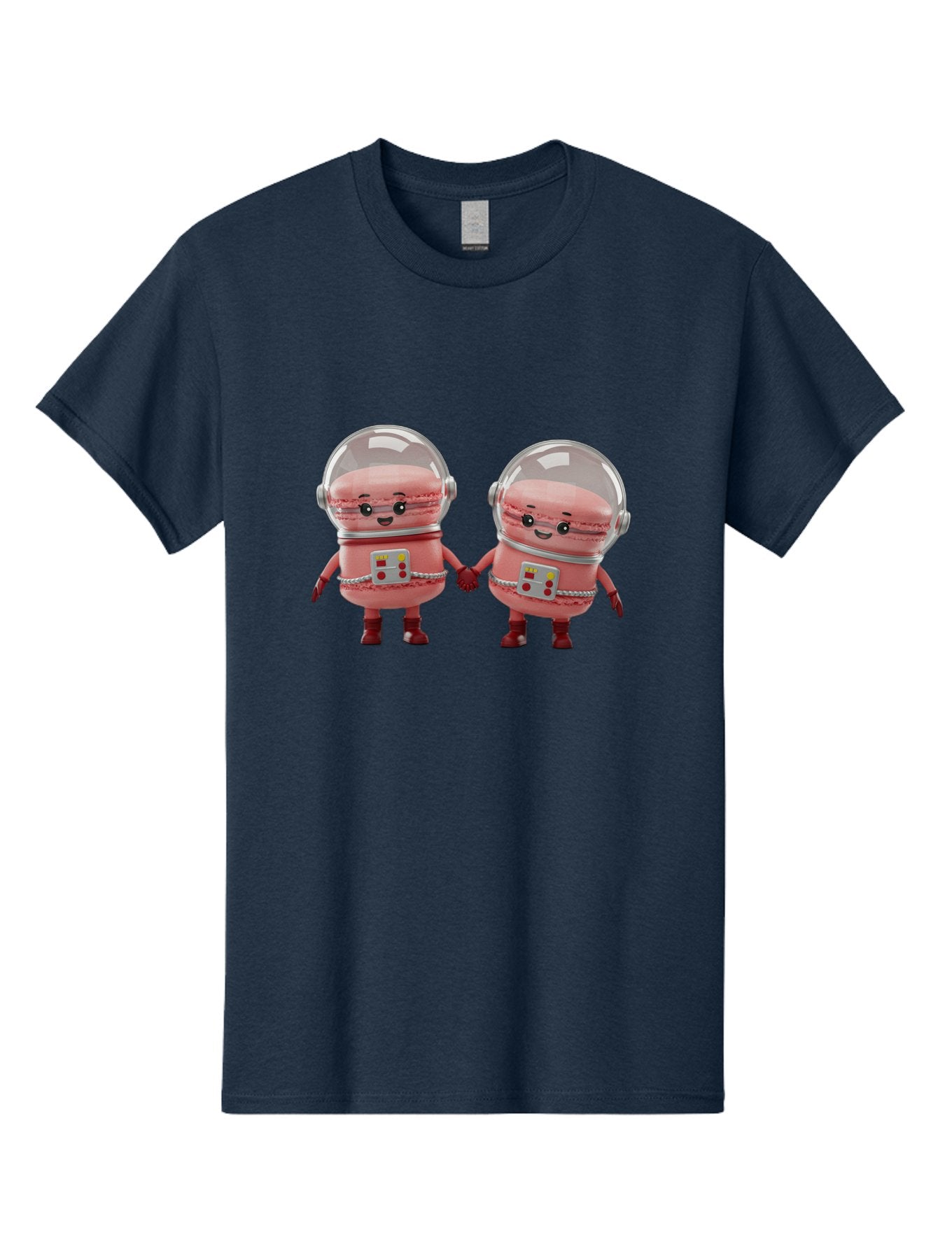 Macarons-In-Space-Helmets Men'S Graphic Tee, 100% Cotton, Comfortable Casual Summer Wear, Machine Washable, Cartoon Macarons, Space Helmets, Anthropomorphic Desserts, Pink Macarons, Space Suits, Holding Hands, Cute Robots, Sweet Treats, Baa958 7