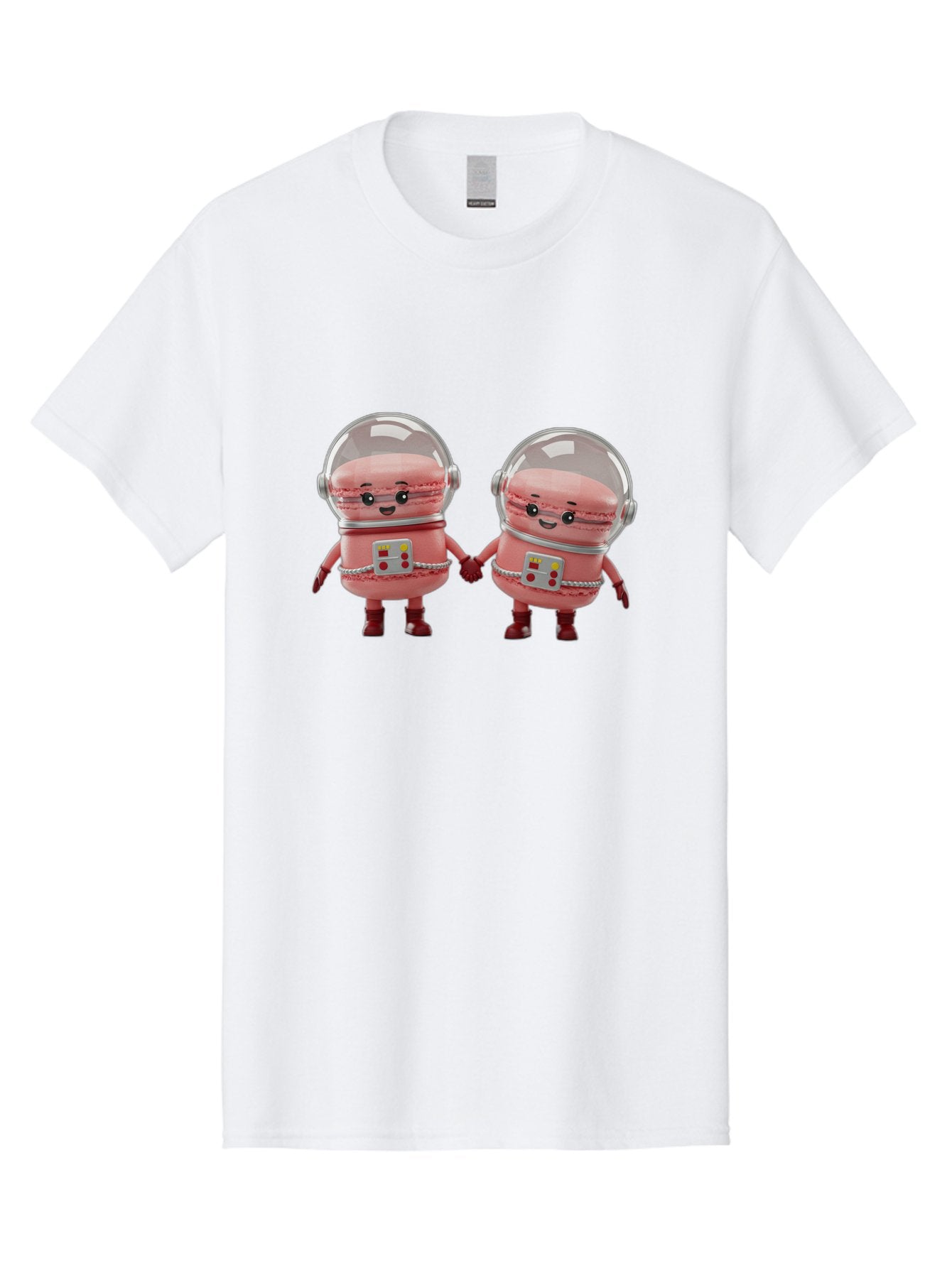 Macarons-In-Space-Helmets Men'S Graphic Tee, 100% Cotton, Comfortable Casual Summer Wear, Machine Washable, Cartoon Macarons, Space Helmets, Anthropomorphic Desserts, Pink Macarons, Space Suits, Holding Hands, Cute Robots, Sweet Treats, Baa958 10
