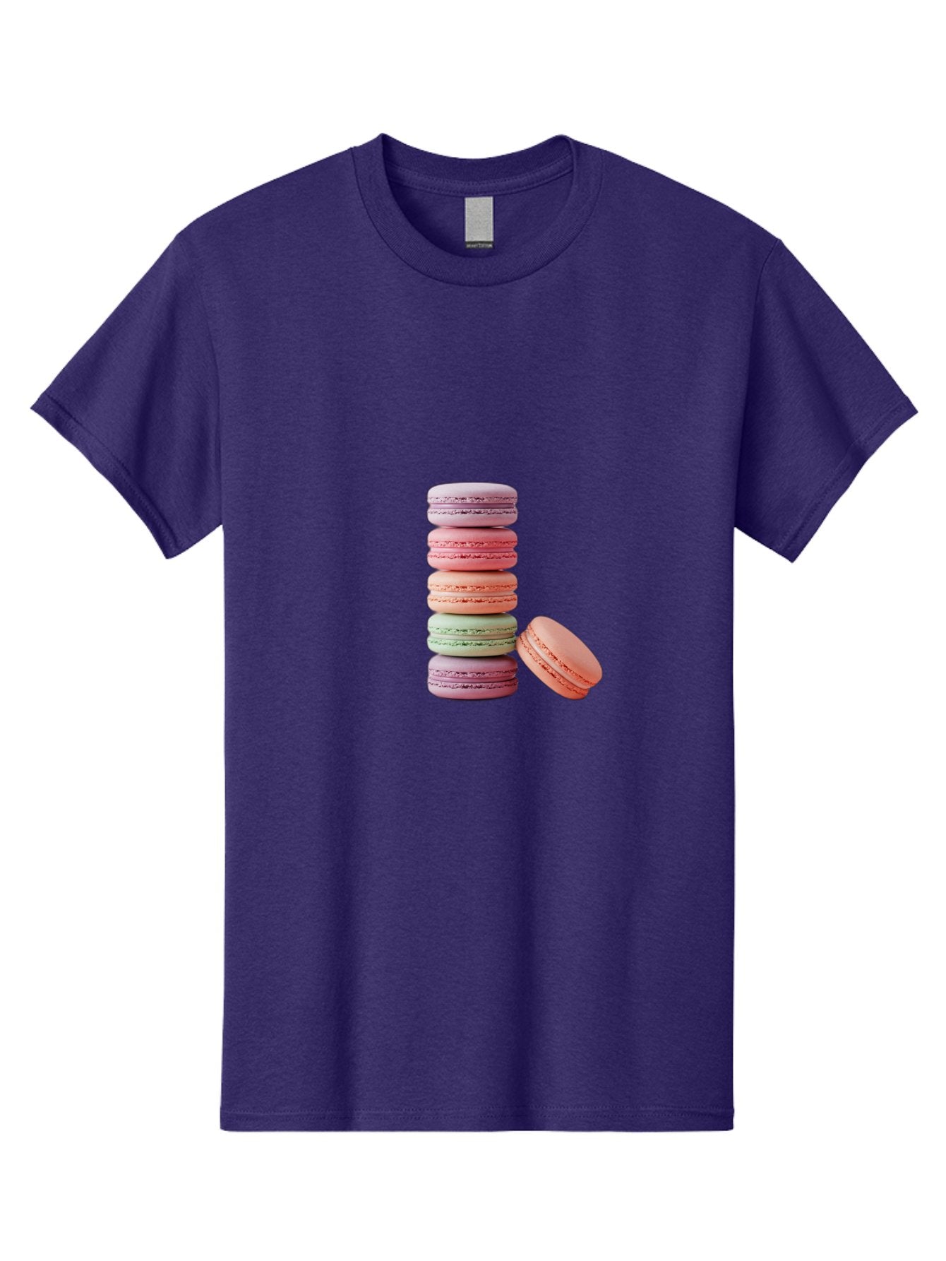 Macarons-Stack Men'S Graphic Tee, 100% Cotton, Comfortable Casual Summer Wear, Machine Washable, Colorful Macarons, Stacked Macarons, Pastel Colors, Sweet Treats, French Desserts, Delicate Cookies, Vibrant Hues, Layered Macarons Baa959
