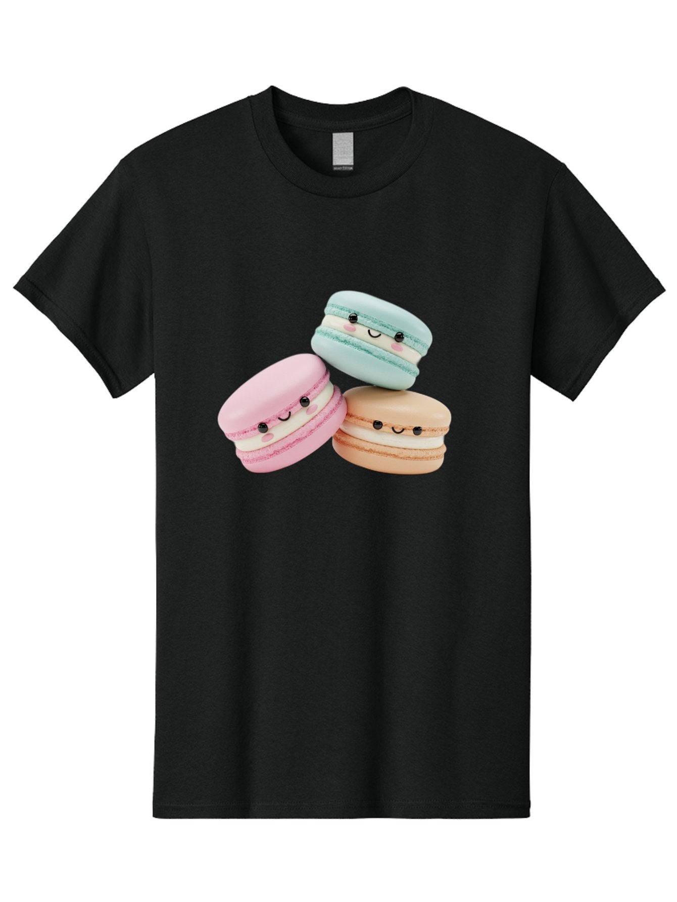 Macarons-With-Faces Men'S Graphic Tee, 100% Cotton, Comfortable Casual Summer Wear, Machine Washable, Pink Macaron, Blue Macaron, Peach Macaron, Cute Desserts, Colorful Treats, Plush Macarons, Sweet Pastries, Adorable Faces, Smiling Macarons, Baa960 7