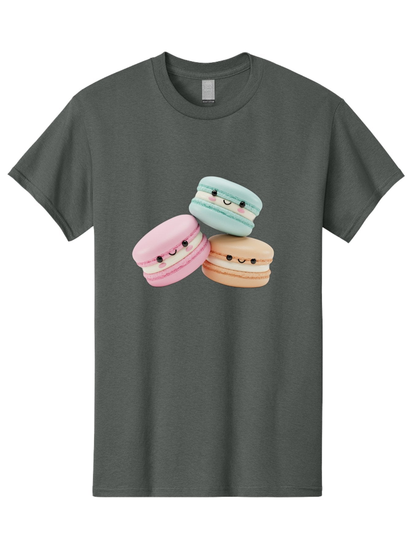 Macarons-With-Faces Men'S Graphic Tee, 100% Cotton, Comfortable Casual Summer Wear, Machine Washable, Pink Macaron, Blue Macaron, Peach Macaron, Cute Desserts, Colorful Treats, Plush Macarons, Sweet Pastries, Adorable Faces, Smiling Macarons, Baa960 9