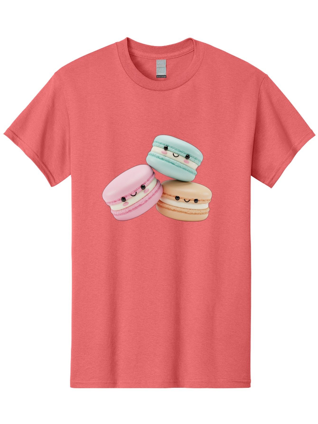 Macarons-With-Faces Men'S Graphic Tee, 100% Cotton, Comfortable Casual Summer Wear, Machine Washable, Pink Macaron, Blue Macaron, Peach Macaron, Cute Desserts, Colorful Treats, Plush Macarons, Sweet Pastries, Adorable Faces, Smiling Macarons, Baa960 13