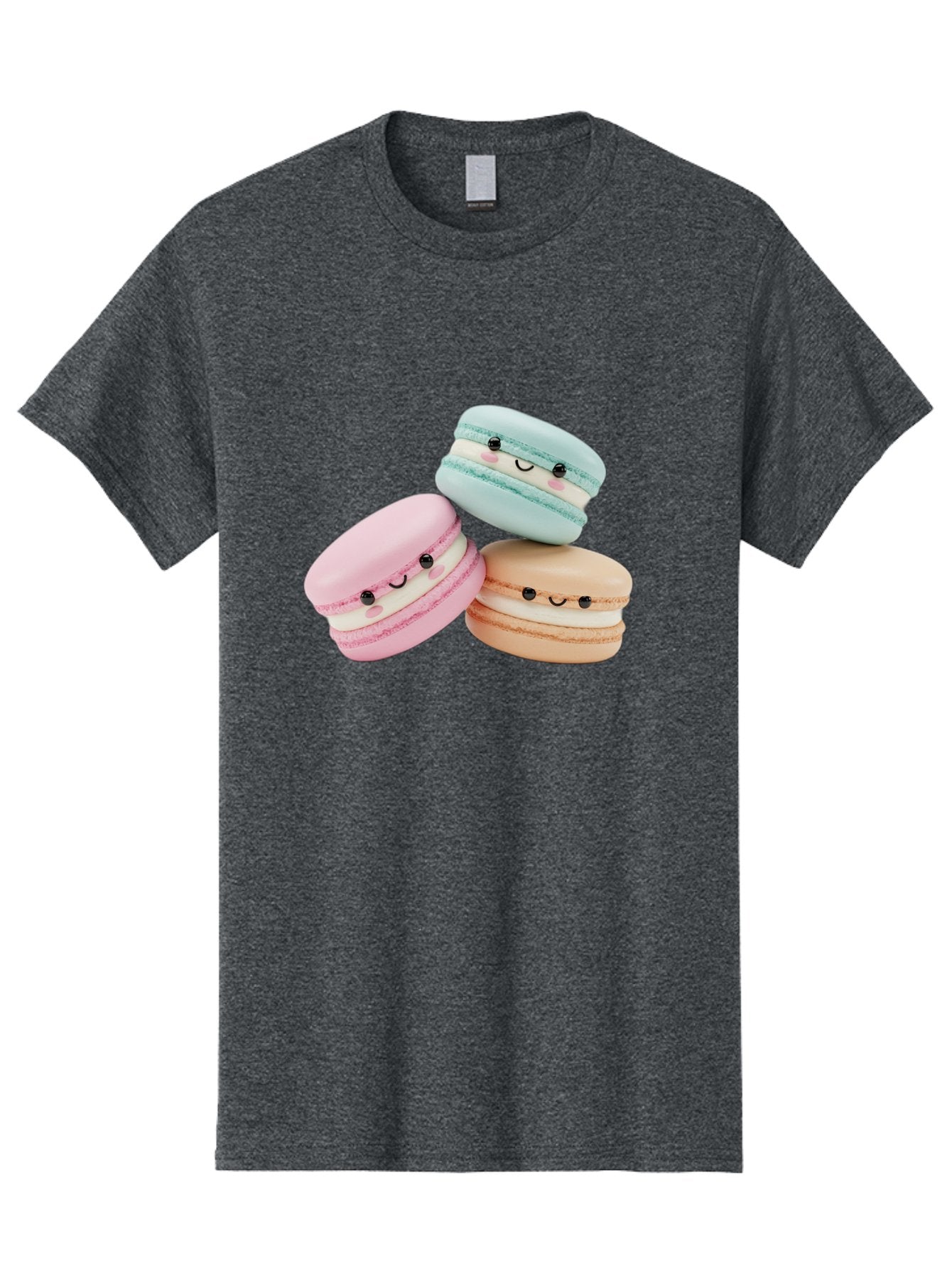 Macarons-With-Faces Men'S Graphic Tee, 100% Cotton, Comfortable Casual Summer Wear, Machine Washable, Pink Macaron, Blue Macaron, Peach Macaron, Cute Desserts, Colorful Treats, Plush Macarons, Sweet Pastries, Adorable Faces, Smiling Macarons, Baa960 10