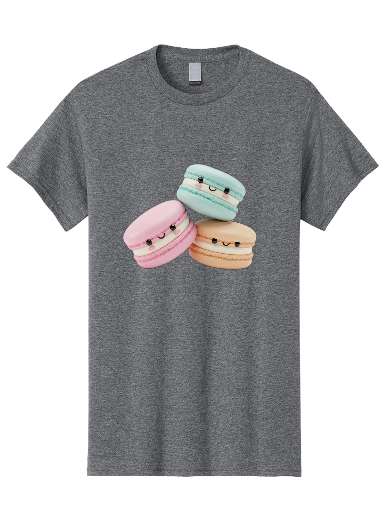 Macarons-With-Faces Men'S Graphic Tee, 100% Cotton, Comfortable Casual Summer Wear, Machine Washable, Pink Macaron, Blue Macaron, Peach Macaron, Cute Desserts, Colorful Treats, Plush Macarons, Sweet Pastries, Adorable Faces, Smiling Macarons, Baa960