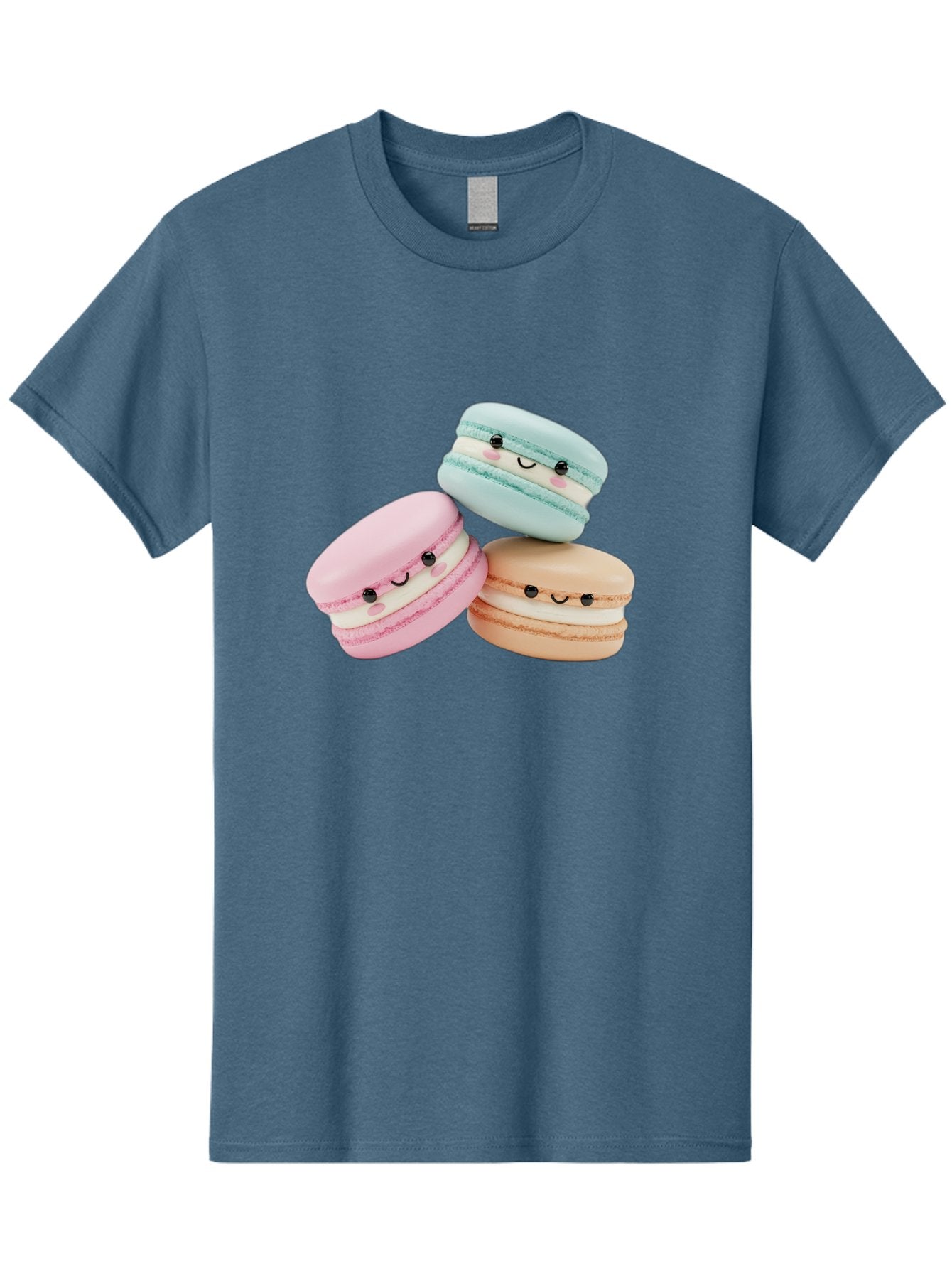 Macarons-With-Faces Men'S Graphic Tee, 100% Cotton, Comfortable Casual Summer Wear, Machine Washable, Pink Macaron, Blue Macaron, Peach Macaron, Cute Desserts, Colorful Treats, Plush Macarons, Sweet Pastries, Adorable Faces, Smiling Macarons, Baa960